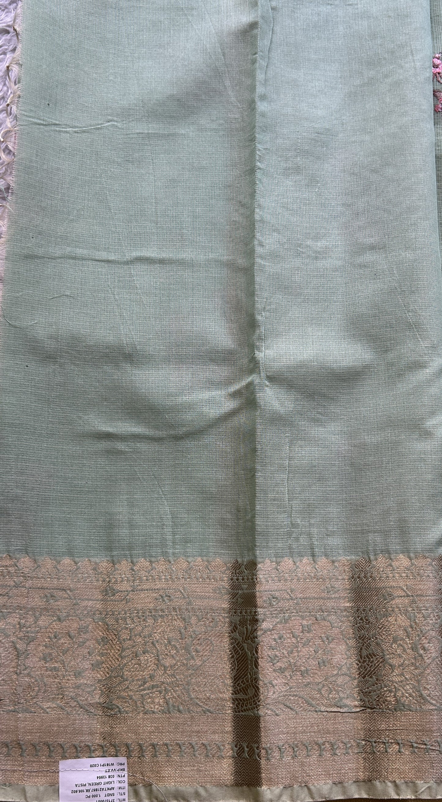 Silk kota Saree Light Pista Green colored Elegantly Paired with a Zari Border. - Sampradaya Designer Studio