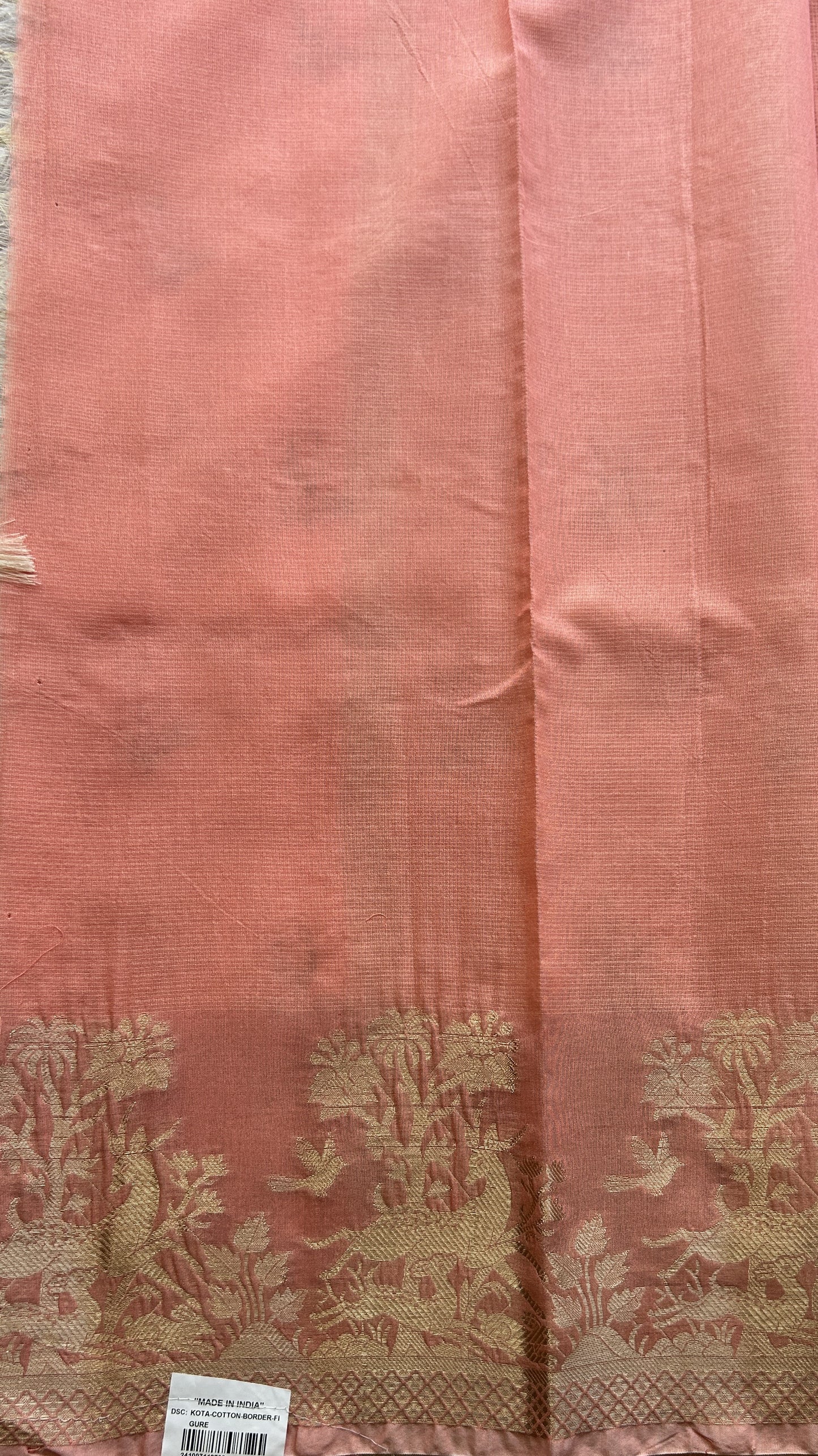 Silk kota Saree Peach colored Elegantly Paired with a Zari Border. - Sampradaya Designer Studio