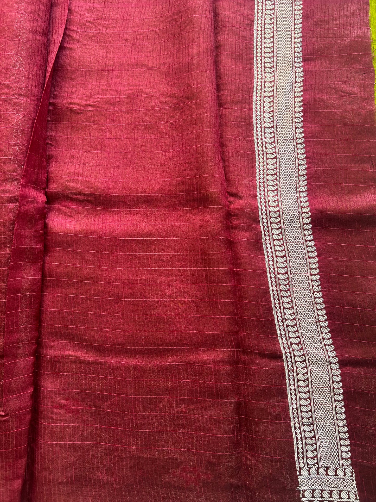 Banarasi Fancy Saree Olive Yellow Colored Complemented with a Silver Zari Border. - Sampradaya Designer Studio