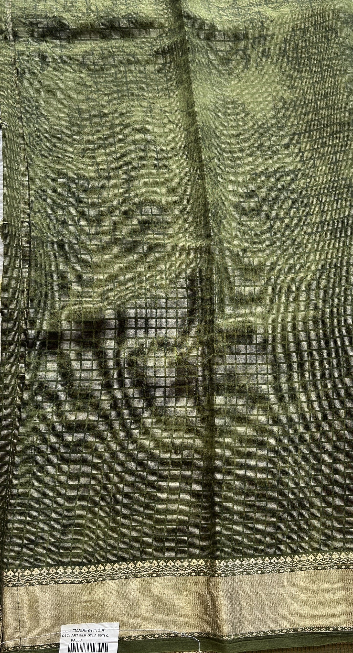 Dola Crepe Saree Jade Colored Elegantly Paired with a Zari Border. - Sampradaya Designer Studio