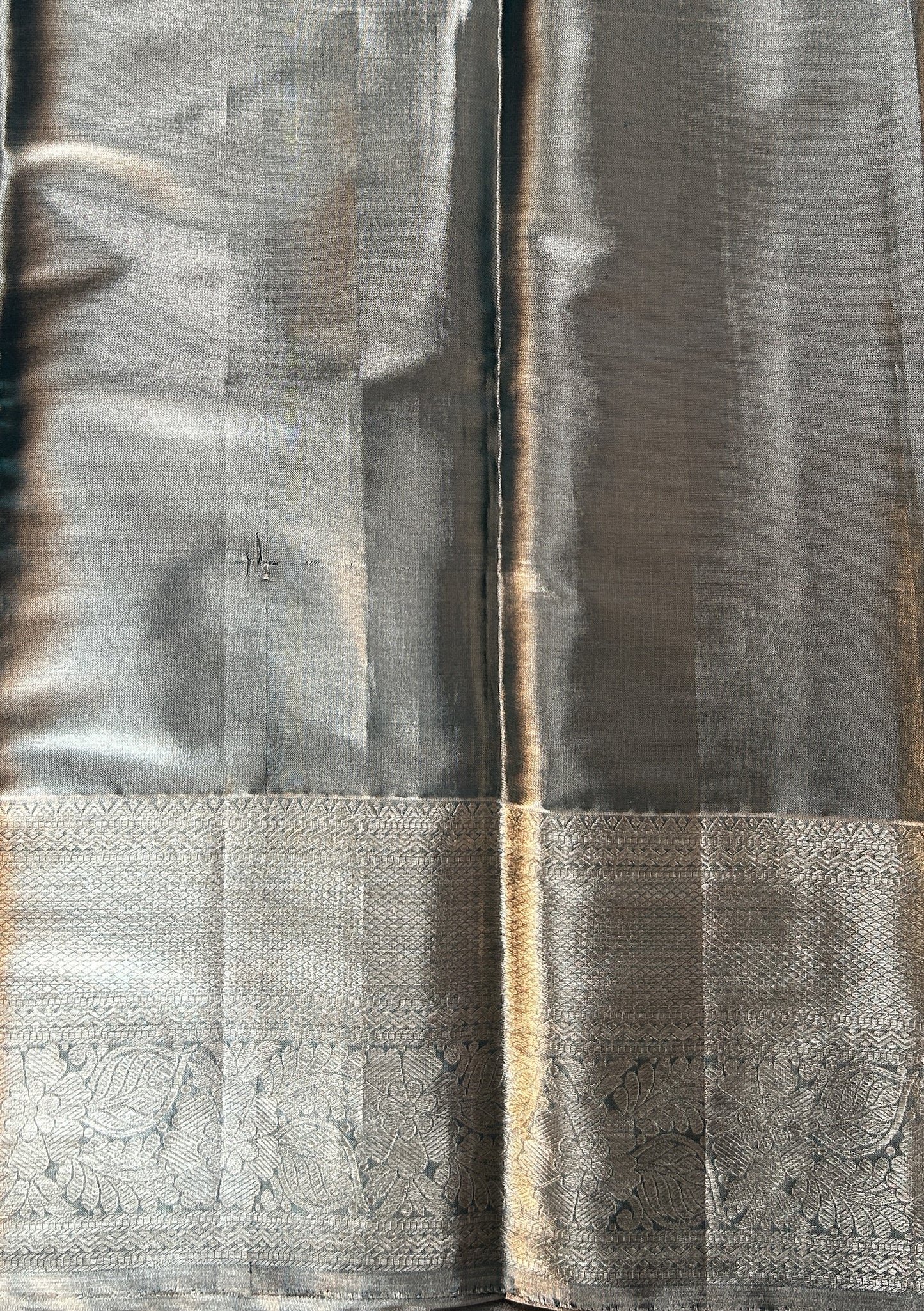 Kanjivaram Bridal Silk Saree Tea Green colored Saree complemented with a Gold Kanchi border. - Sampradaya Designer Studio