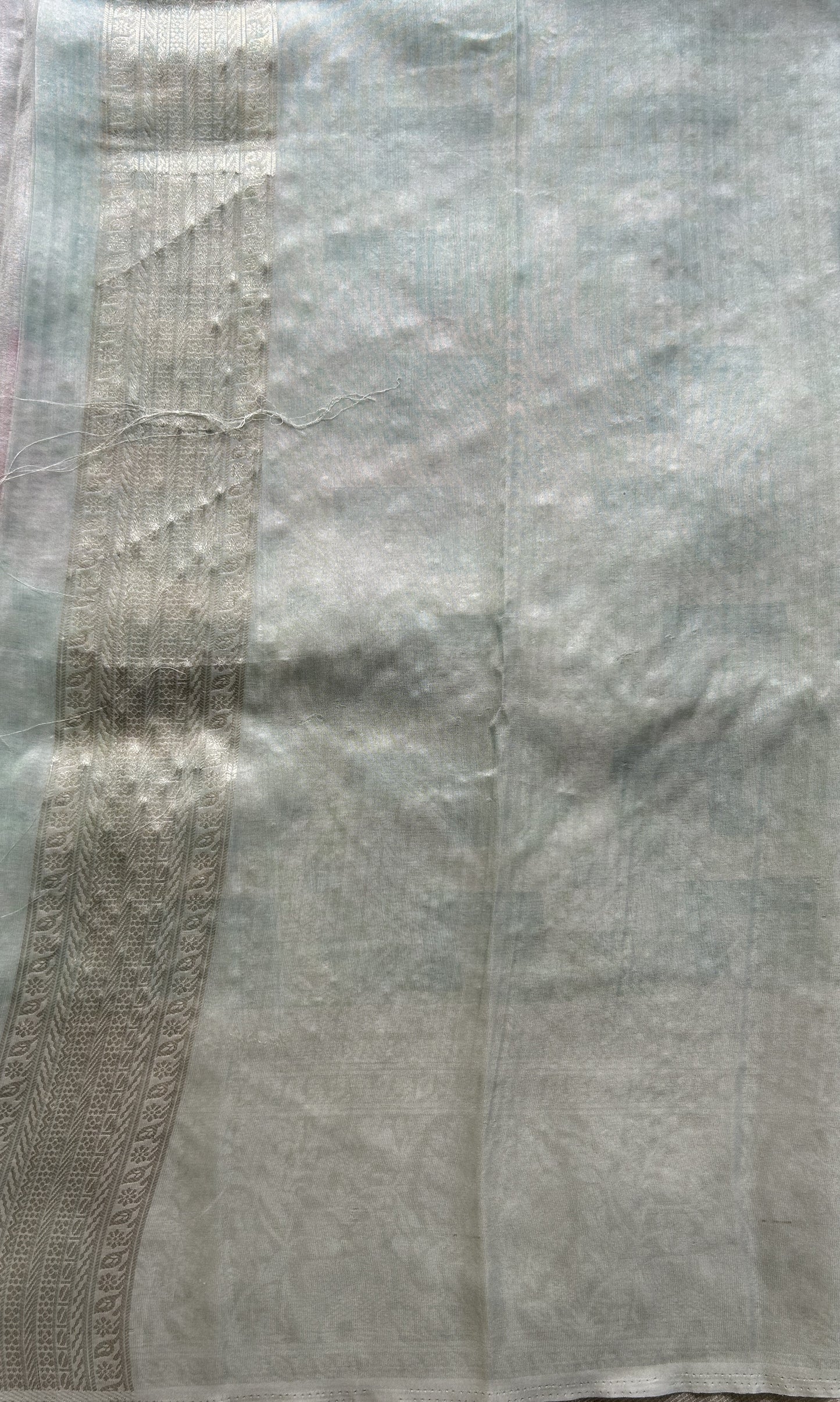 Semi Georgette Saree Very Light Green Colored Elegantly Paired with a Zari Border. - Sampradaya Designer Studio