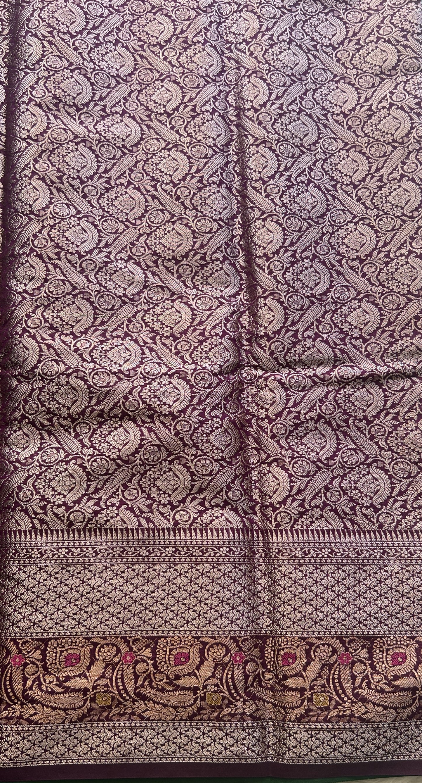 Semi Raw Silk Saree Dark Green Colored Elegantly Paired with a Minakari Border. - Sampradaya Designer Studio