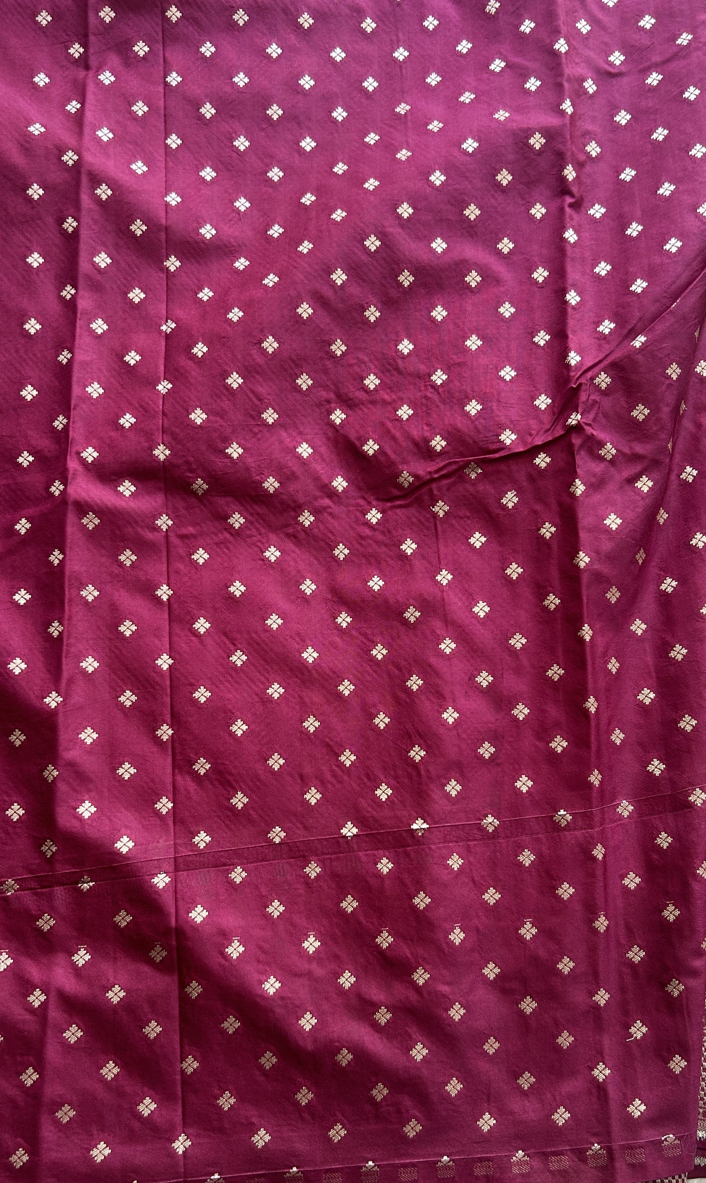 Semi Raw Silk Saree Deep Burgundy Colored Elegantly Paired with a Zari Border. - Sampradaya Designer Studio