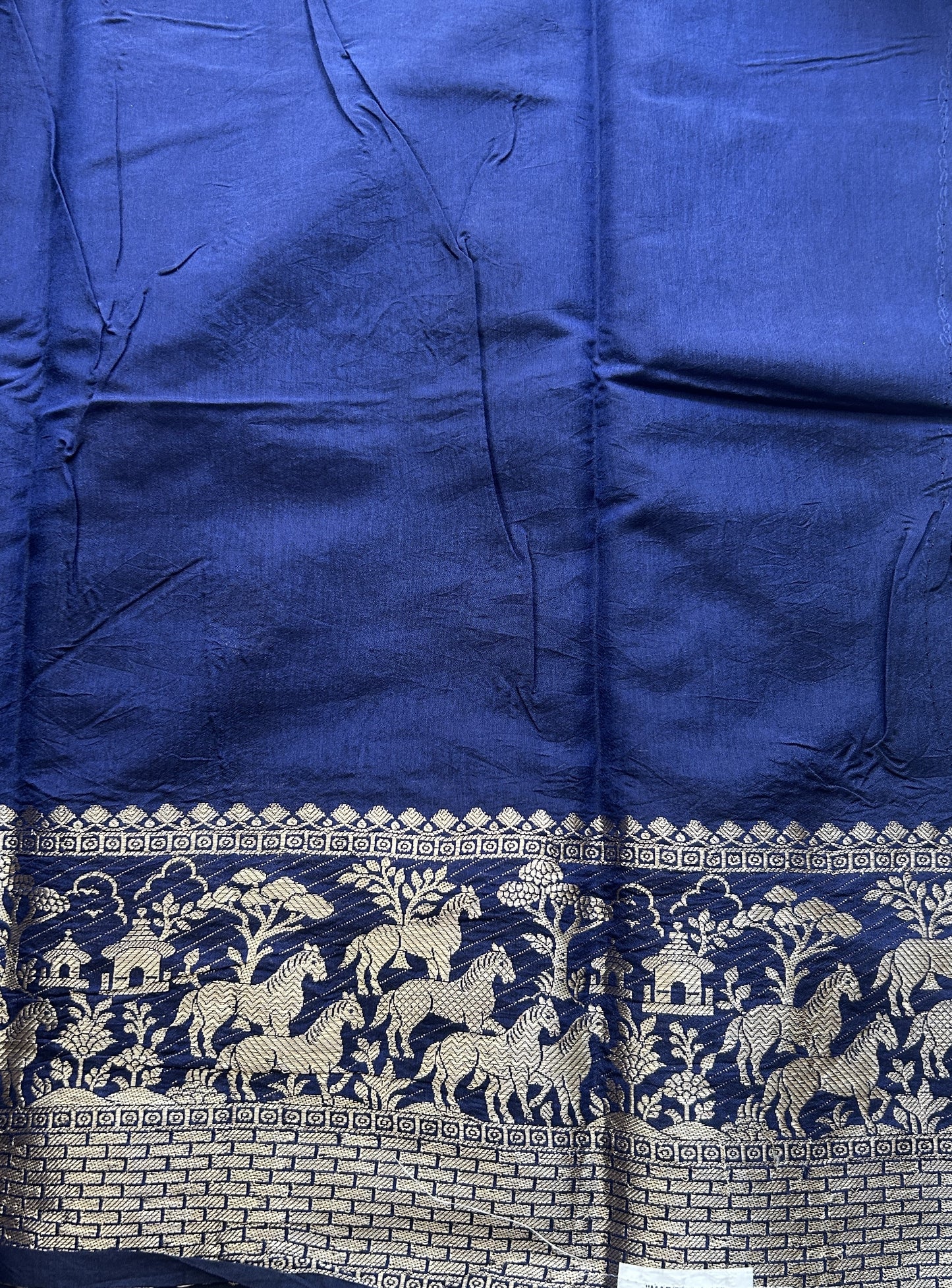 Semi Raw Silk Saree Indigo Blue Colored Elegantly Paired with a Zari Border. - Sampradaya Designer Studio