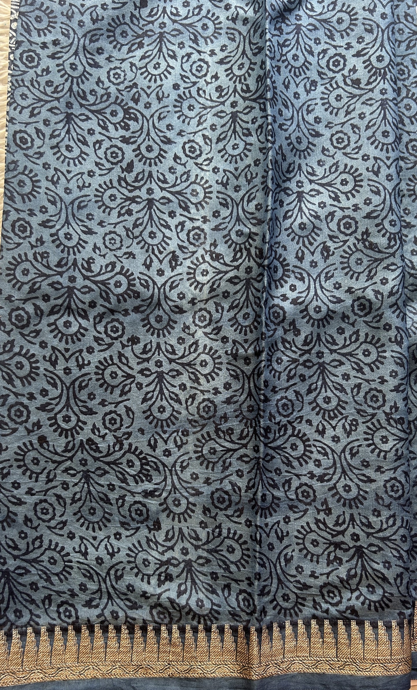 Maheshwari Chanderi Cotton Saree Indigo Colored Elegantly Paired with a Zari Border. - Sampradaya Designer Studio