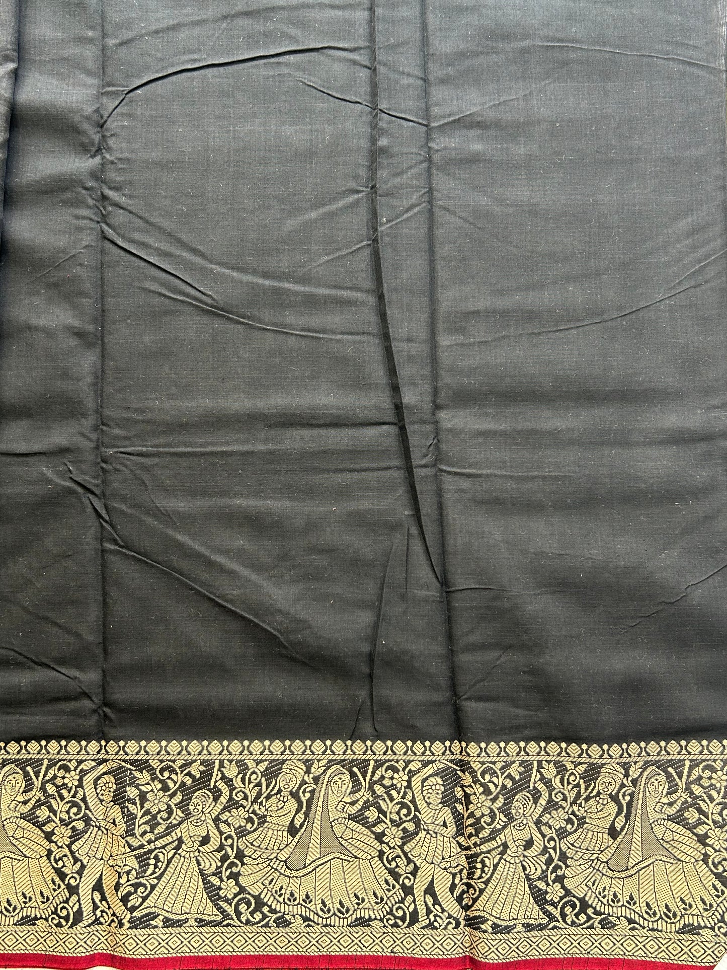 Narayanpet Cotton Saree Oil Black Colored Complemented with a Thread Border. - Sampradaya Designer Studio
