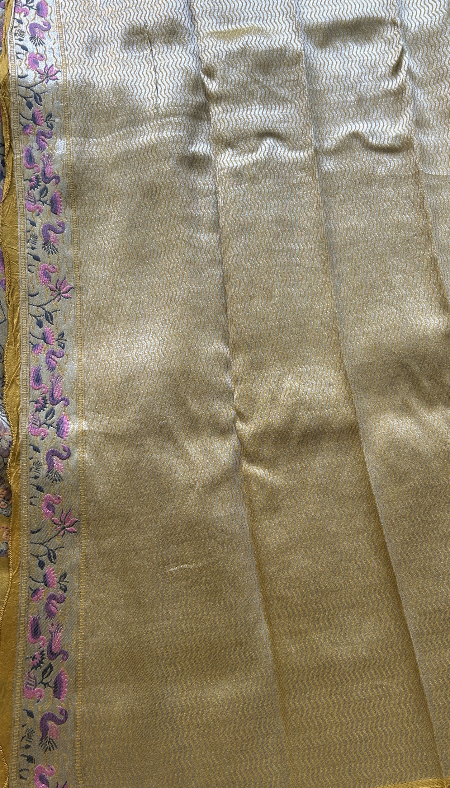Banarasi Tussar Georgette Saree Yellow Colored Exquisite Zari Border. - Sampradaya Designer Studio