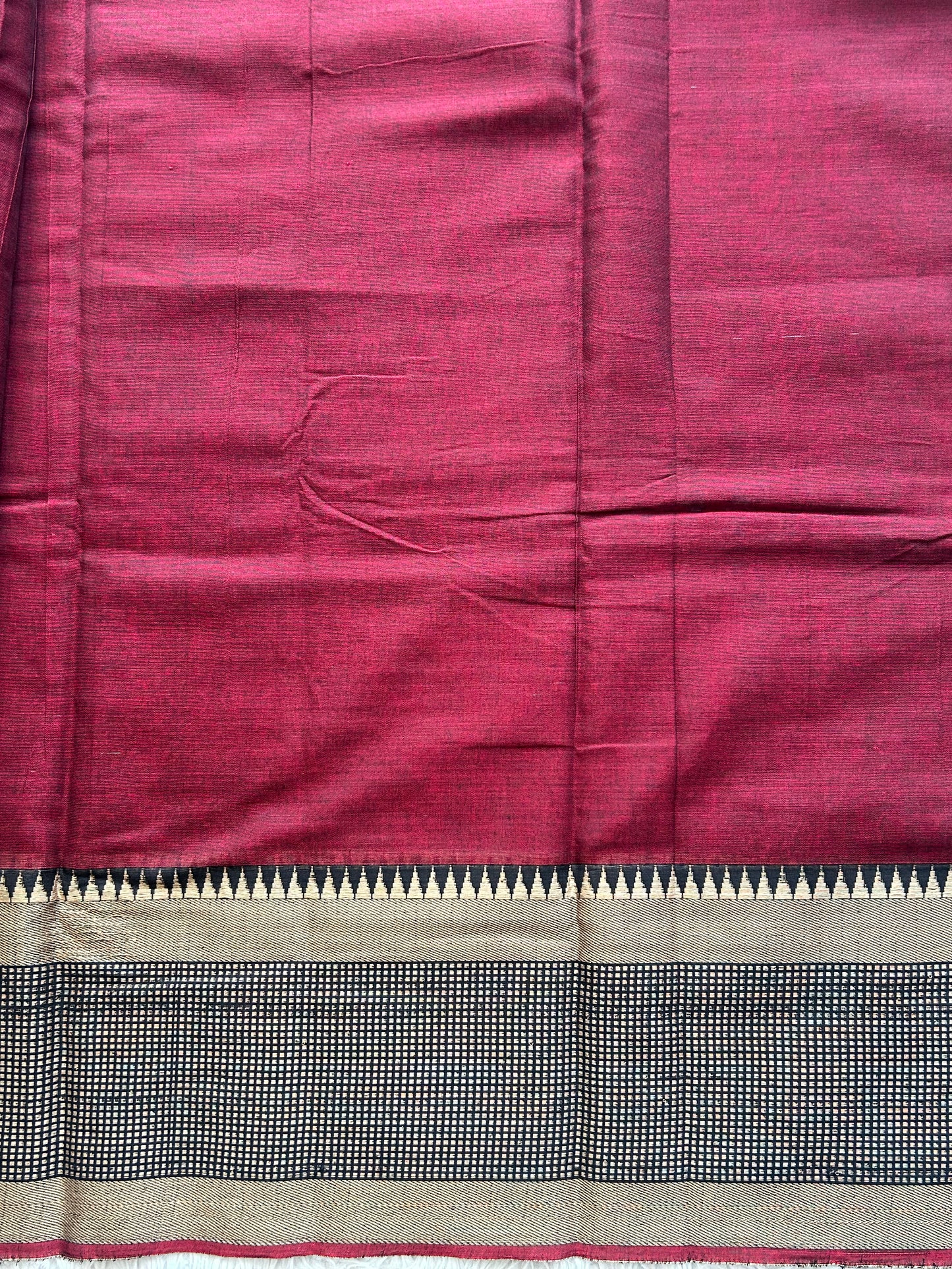 Narayanpet Cotton Saree Dark Maroon Colored Complemented with a Thread Border. - Sampradaya Designer Studio