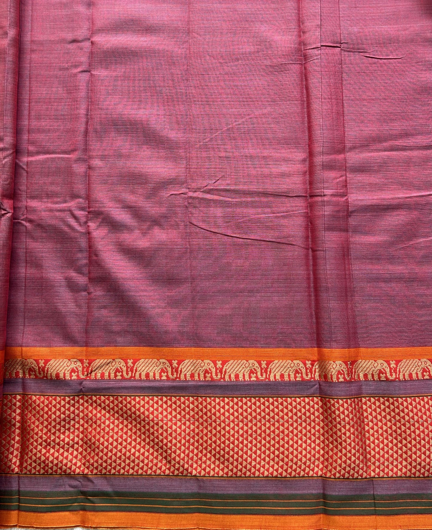 Narayanpet Cotton Saree Plum Colored Complemented with a Thread Border. - Sampradaya Designer Studio