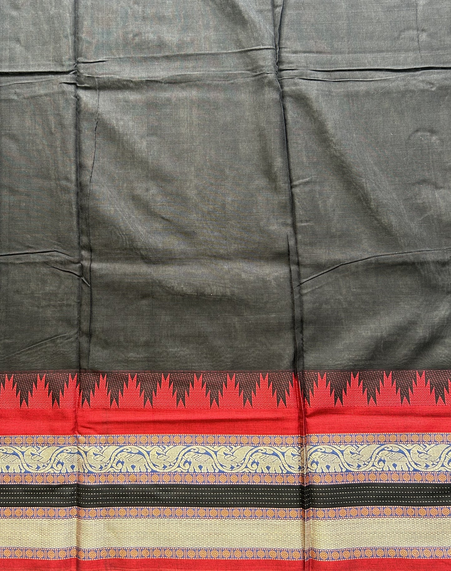 Narayanpet Cotton Saree Jade Black Colored Complemented with a Thread Border. - Sampradaya Designer Studio