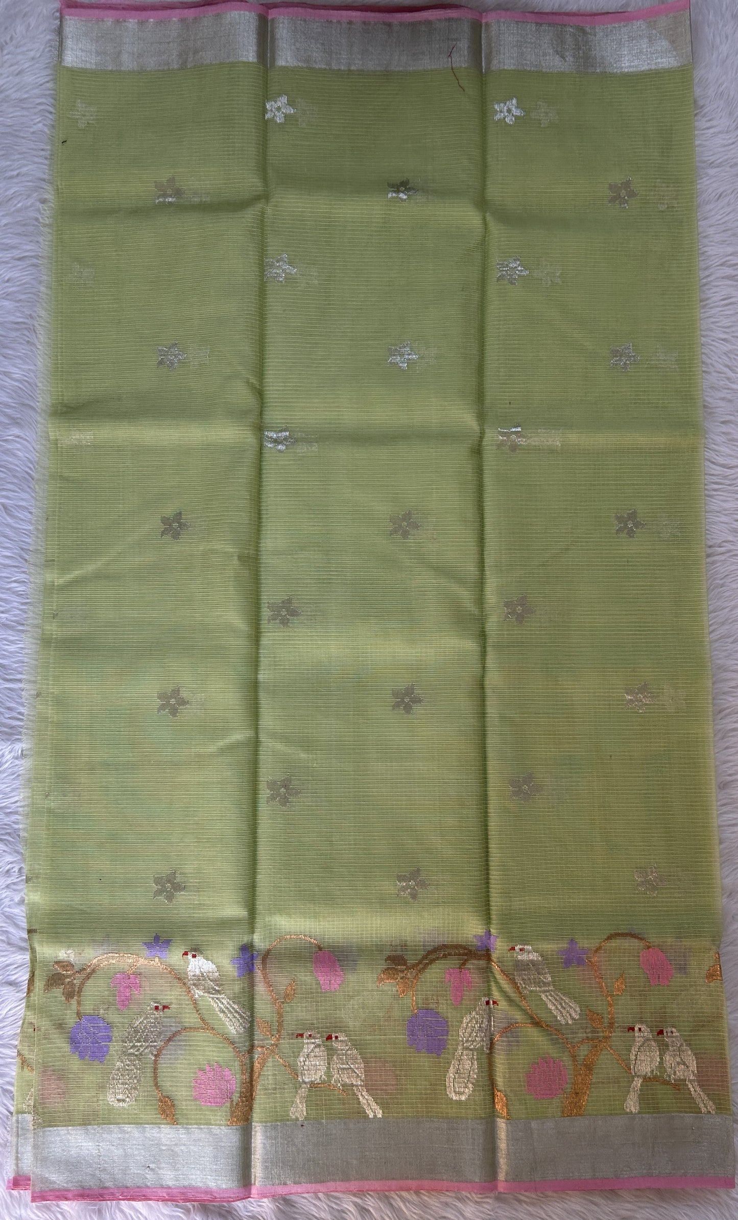 Zarikota saree Parrot Green colored Saree complemented with a Silver Zari border. - Sampradaya Designer Studio