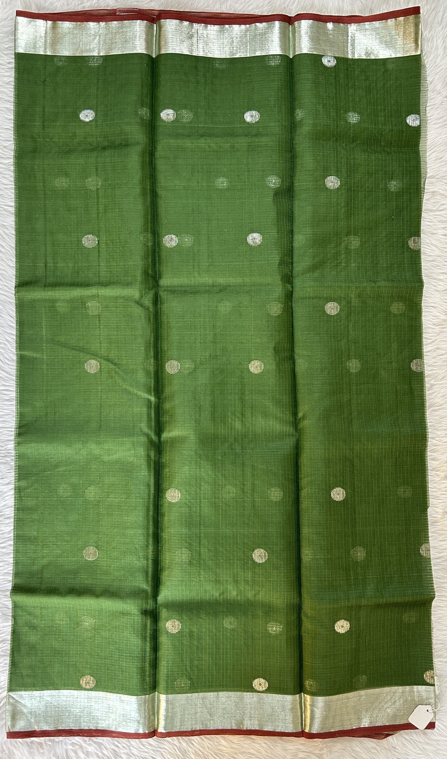 Zarikota saree Mustard Green colored Saree complemented with a Silver Zari border. - Sampradaya Designer Studio