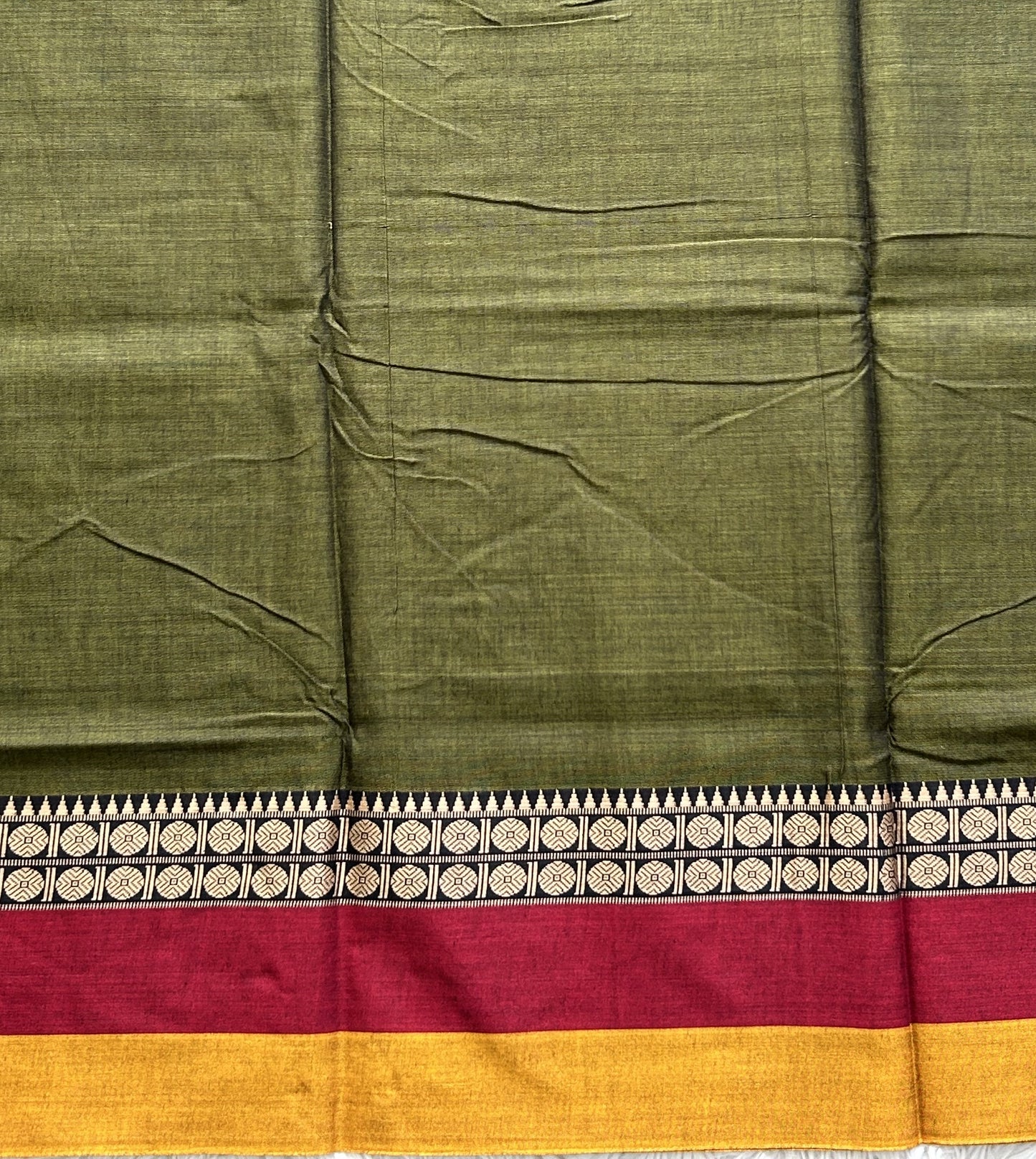 Narayanpet Cotton Saree Army Green Colored Complemented with a Thread Border. - Sampradaya Designer Studio