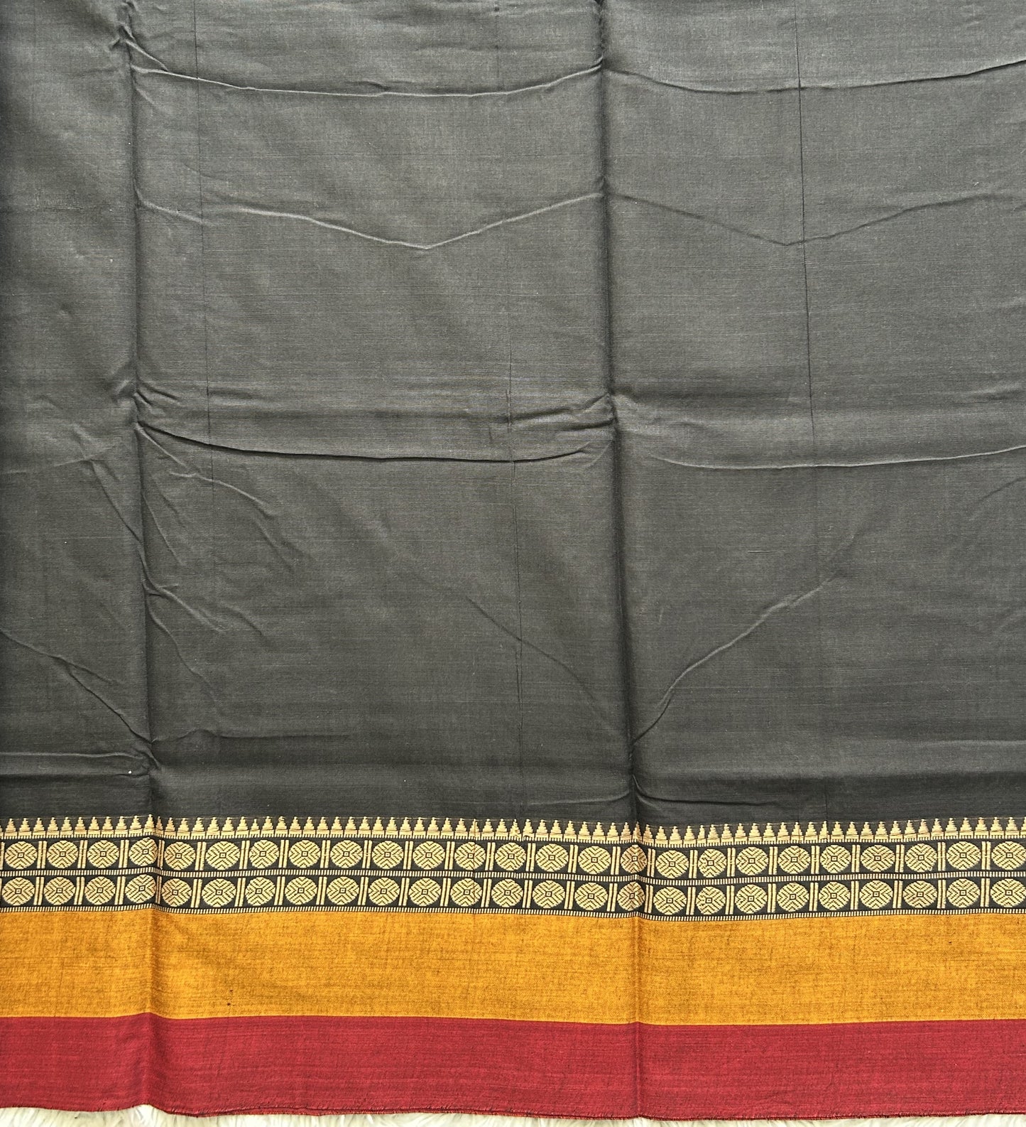Narayanpet Cotton Saree Midnight Black Colored Complemented with a Thread Border.