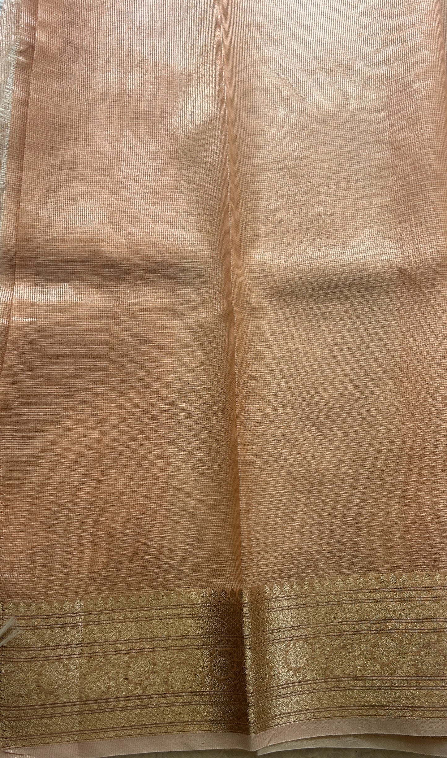 Silk kota Saree Apricot colored Elegantly Paired with a Zari Border. - Sampradaya Designer Studio