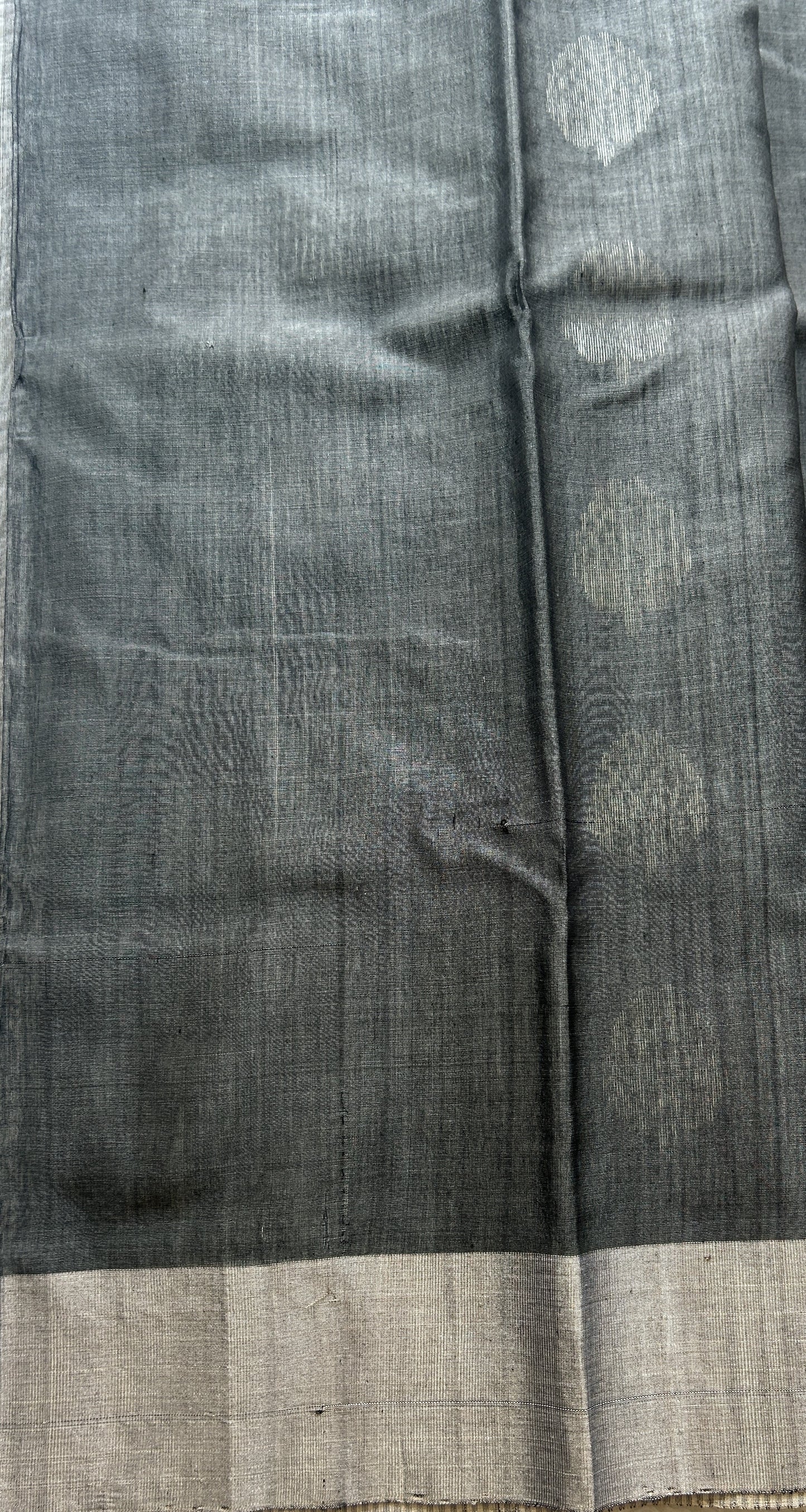 Chanderi Sico Saree Gray Colored Complemented with a Zari Border. - Sampradaya Designer Studio