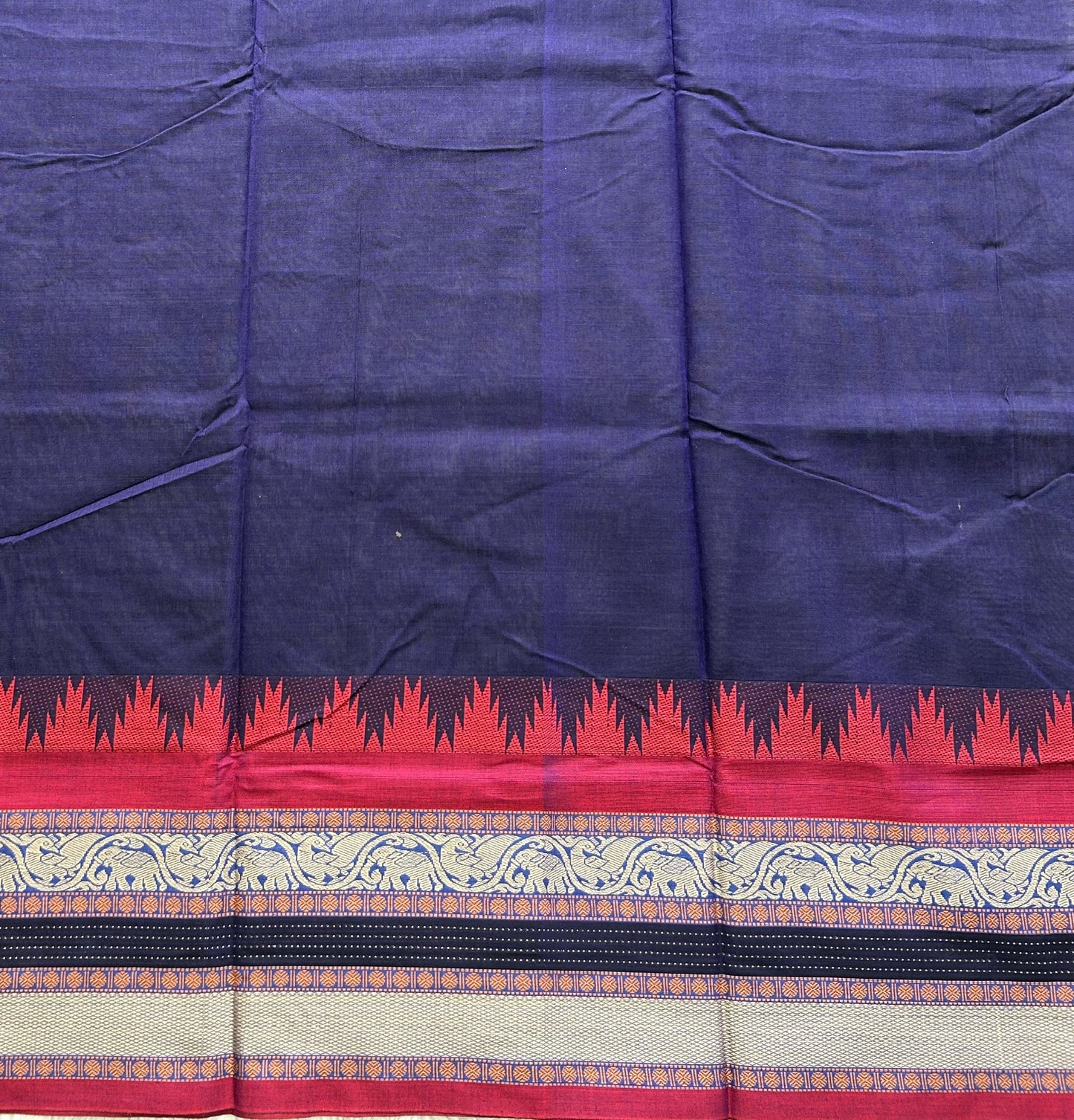 Narayanpet Cotton Saree Denim Blue Colored Complemented with a Thread Border. - Sampradaya Designer Studio