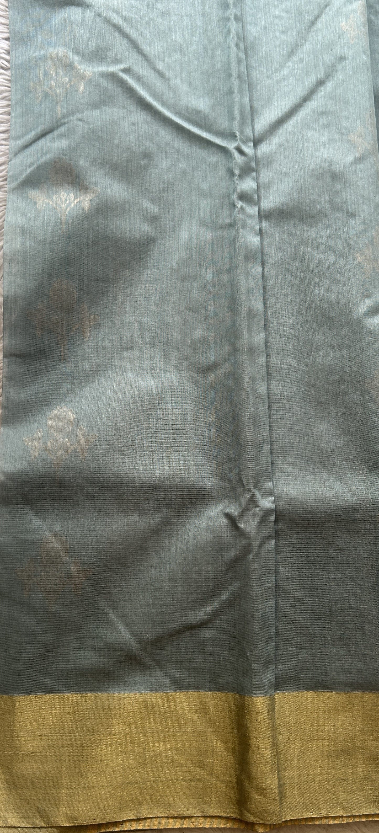 Chanderi Sico Saree Sea Blue Colored Complemented with a Zari Border. - Sampradaya Designer Studio