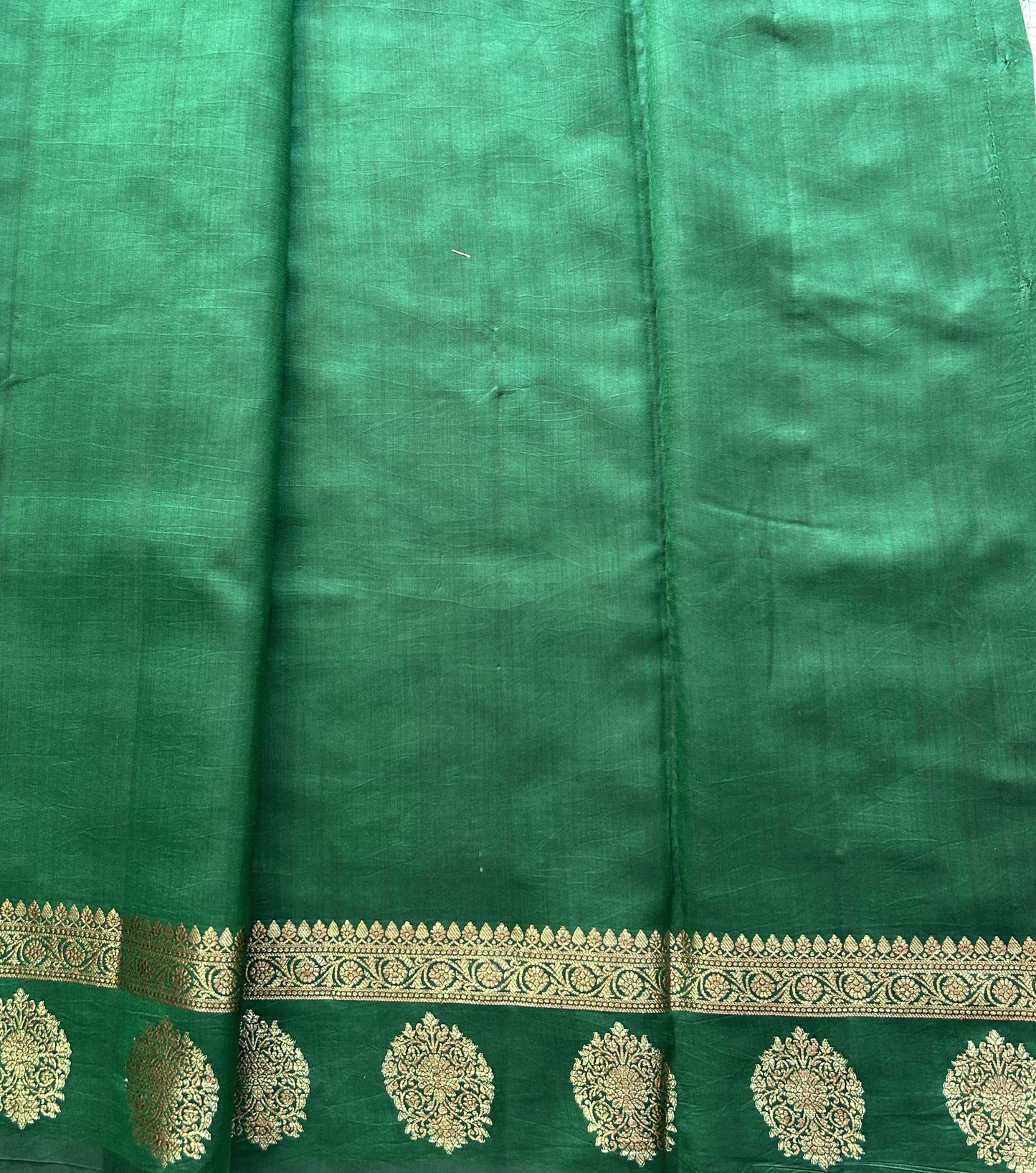 Pure Chiniya Silk Saree Dark Red Colored Elegantly Paired with a Gold Zari Border. - Sampradaya Designer Studio