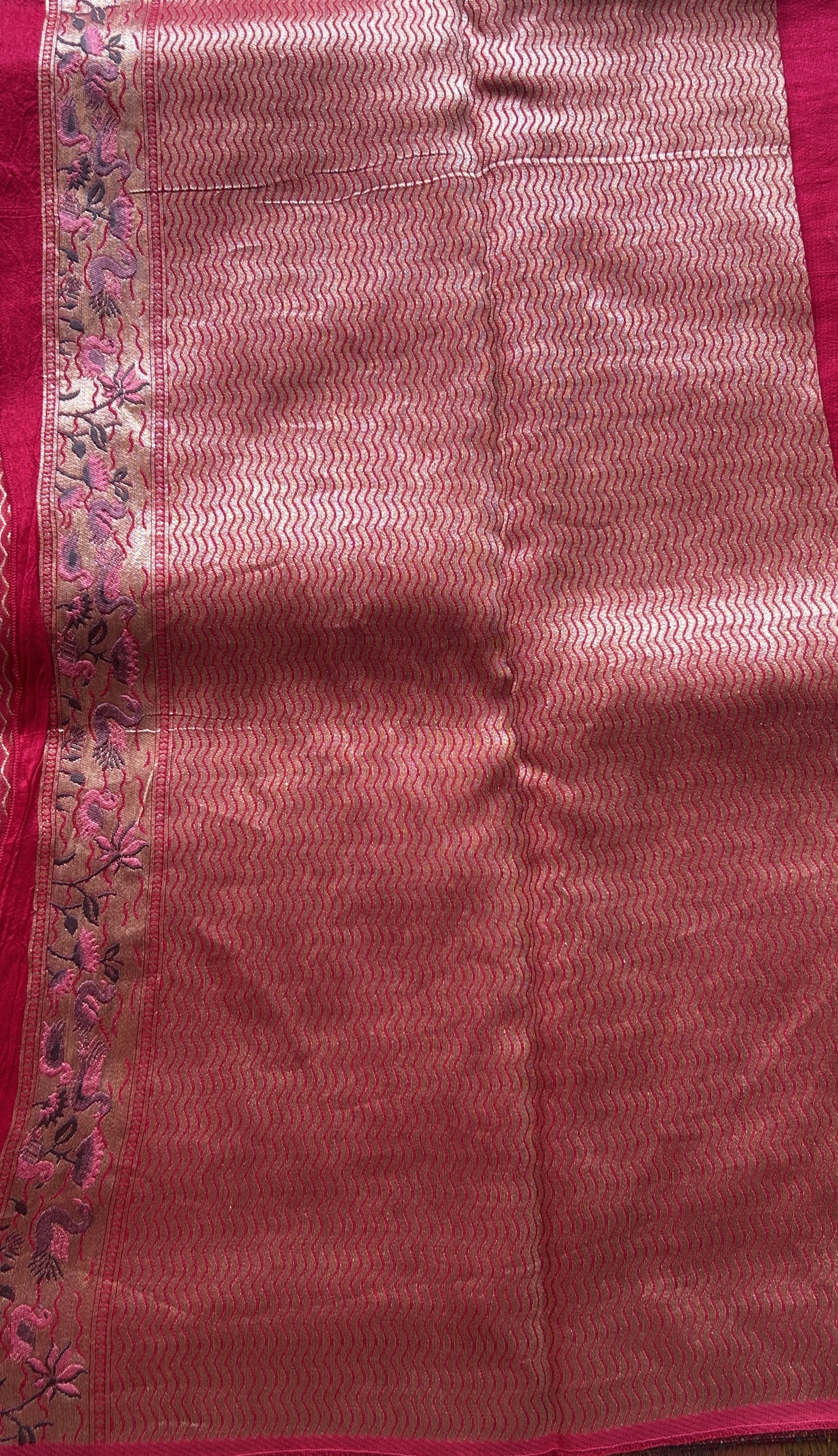 Banarasi Tussar Georgette Saree Dark Pink Colored Exquisite Minakari Border. - Sampradaya Designer Studio