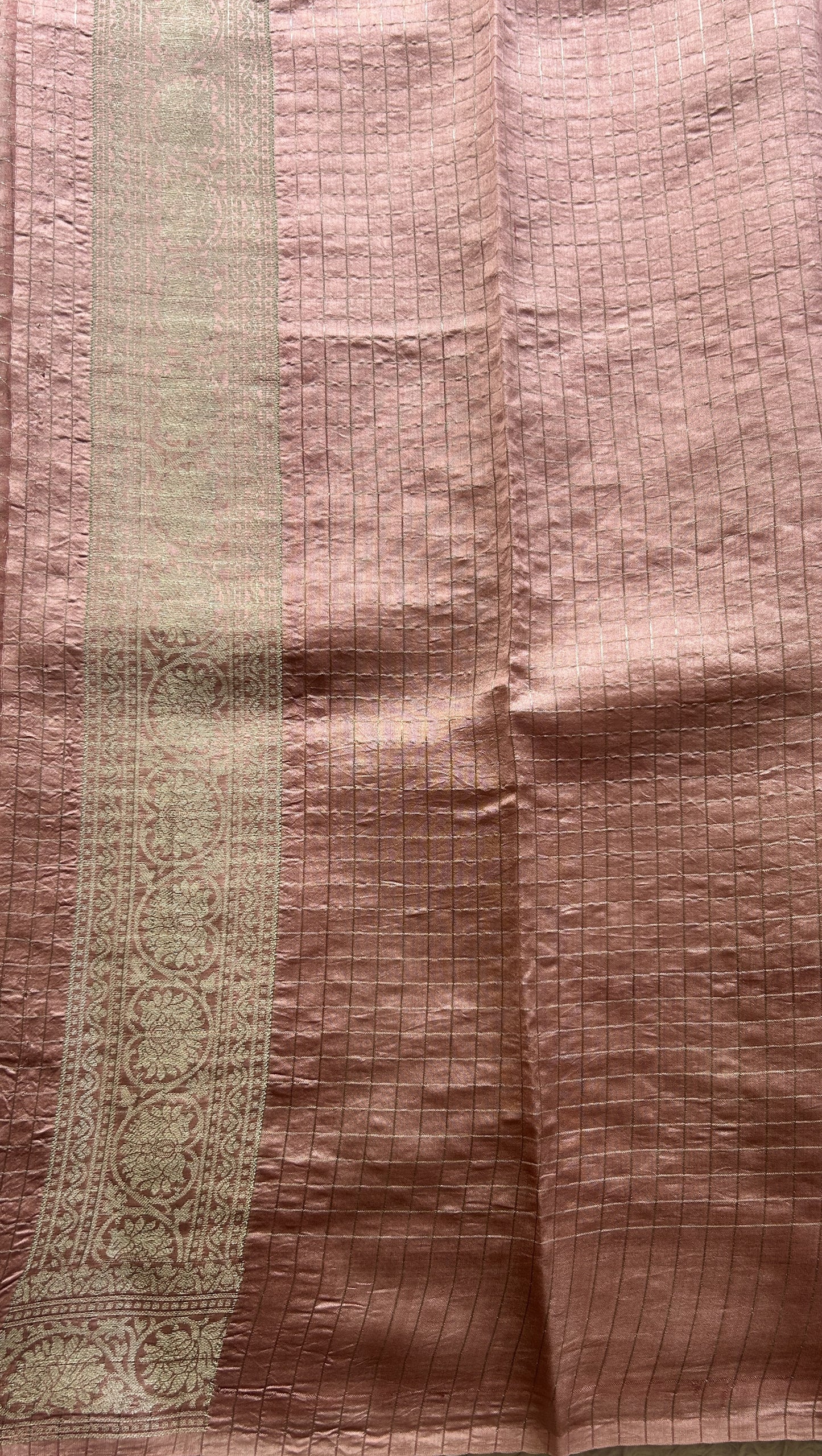 Chiniya Silk Saree Baby Pink Colored Exquisite with a Zari Border. - Sampradaya Designer Studio