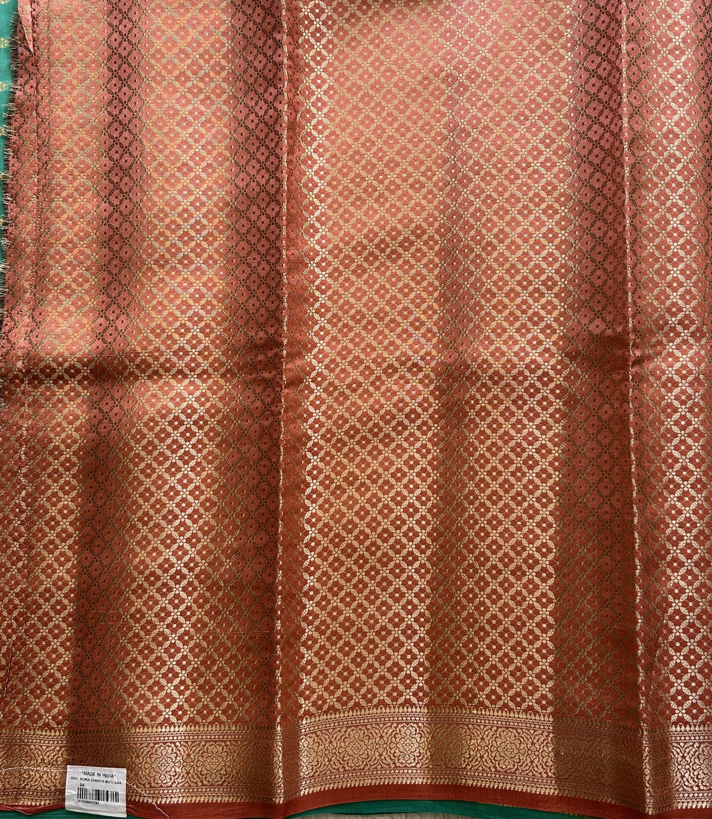 Pure Chiniya Silk Saree Dark Jungle Colored Elegantly Paired with a Gold Zari Border. - Sampradaya Designer Studio