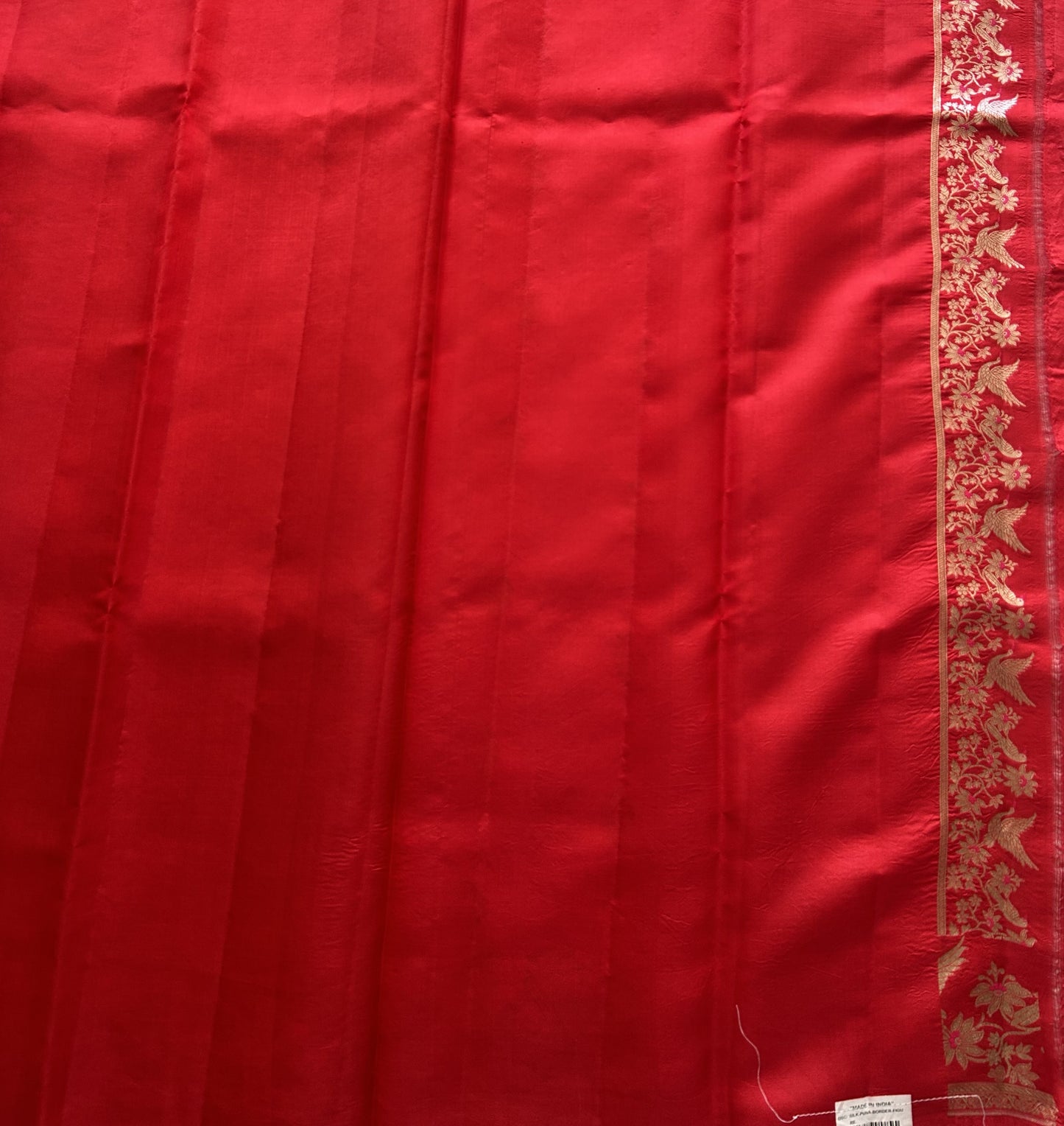 Pure Chiniya Silk Saree Red Colored Elegantly Paired with a Silver Zari Border. - Sampradaya Designer Studio