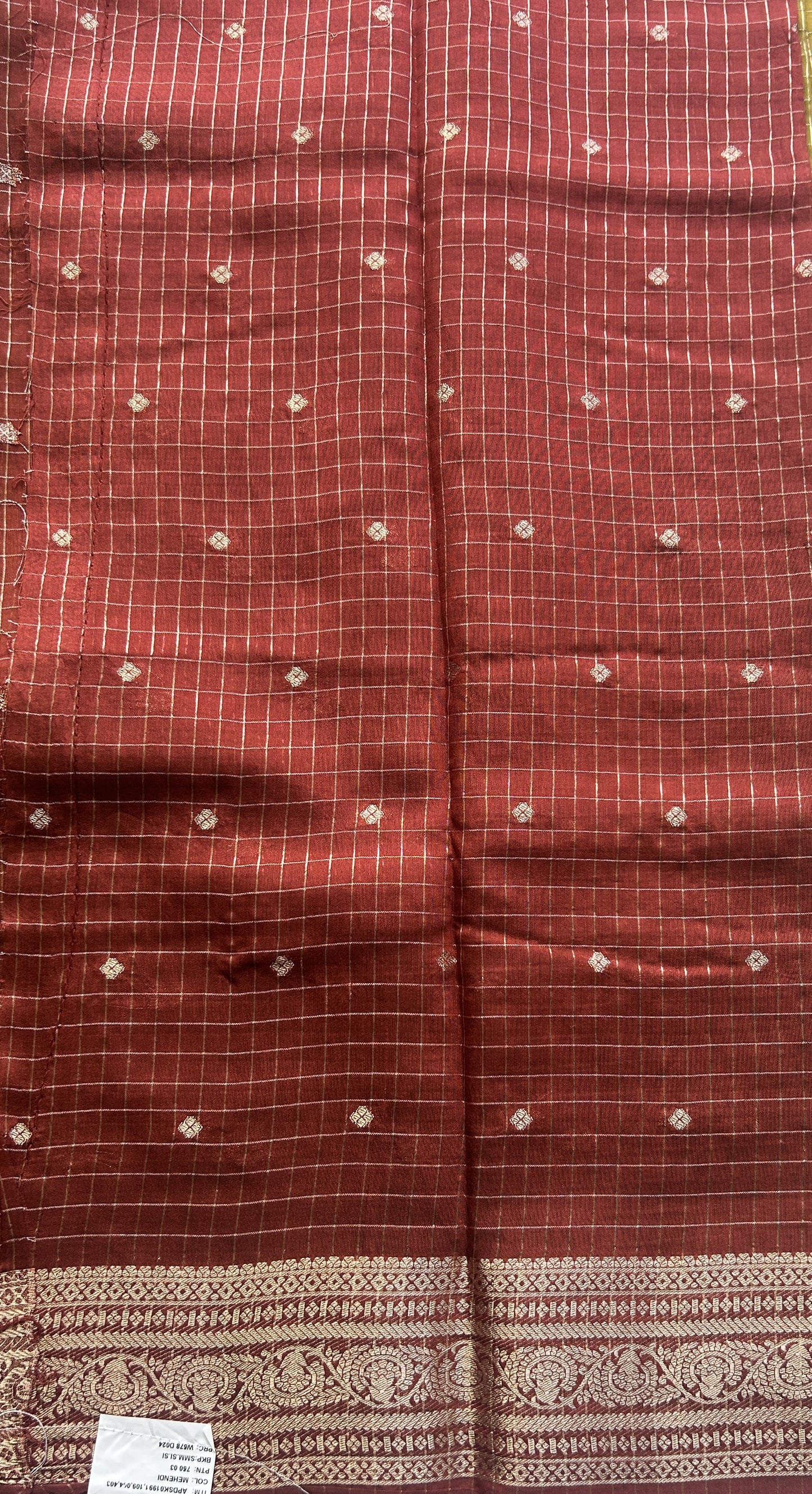 Semi Georgette Checks Saree Mustard Colored Paired with a Zari Border. - Sampradaya Designer Studio