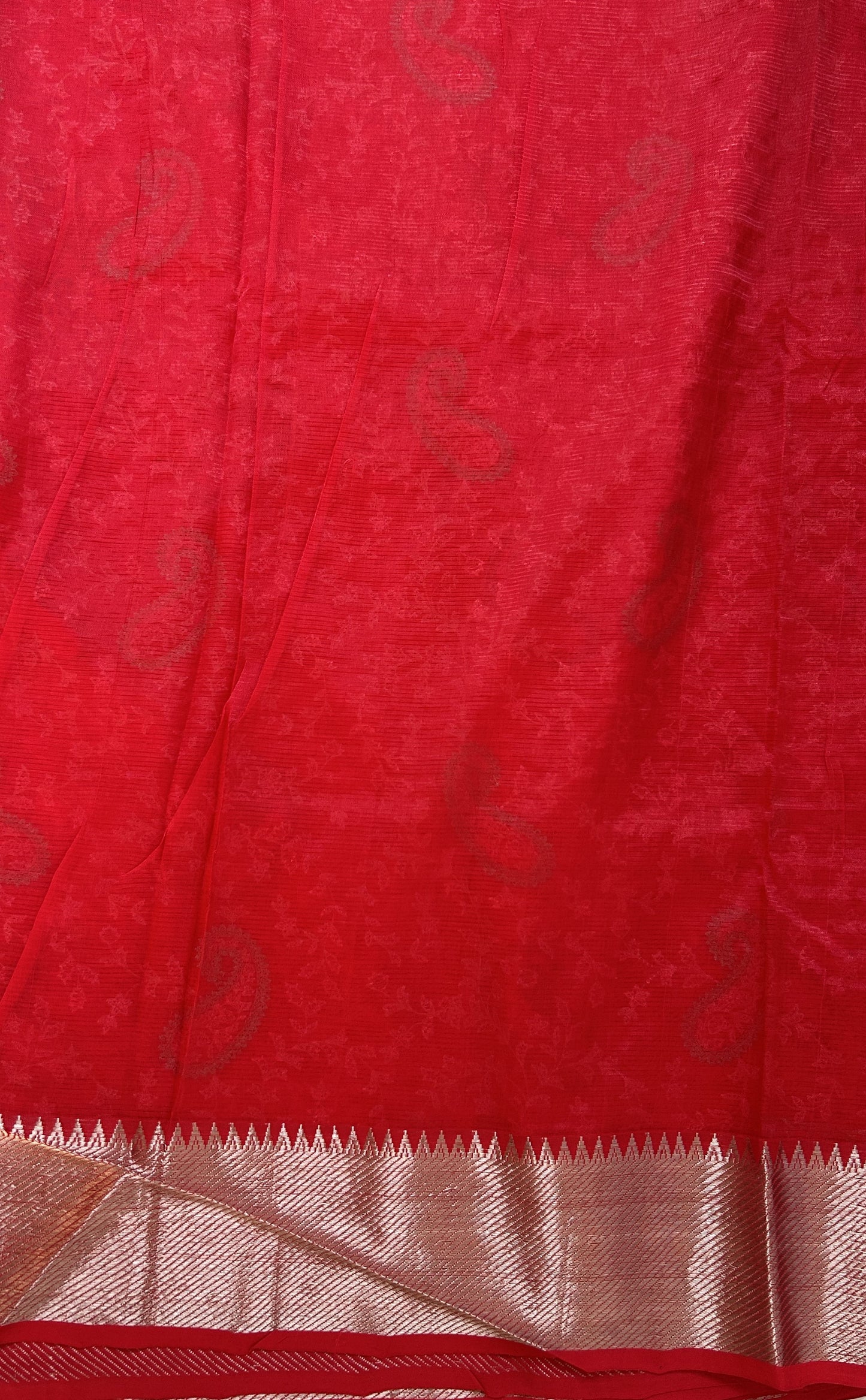 Mangalagiri Chikankari Saree Red colored Saree complemented with a Mangalagiri Border. - Sampradaya Designer Studio