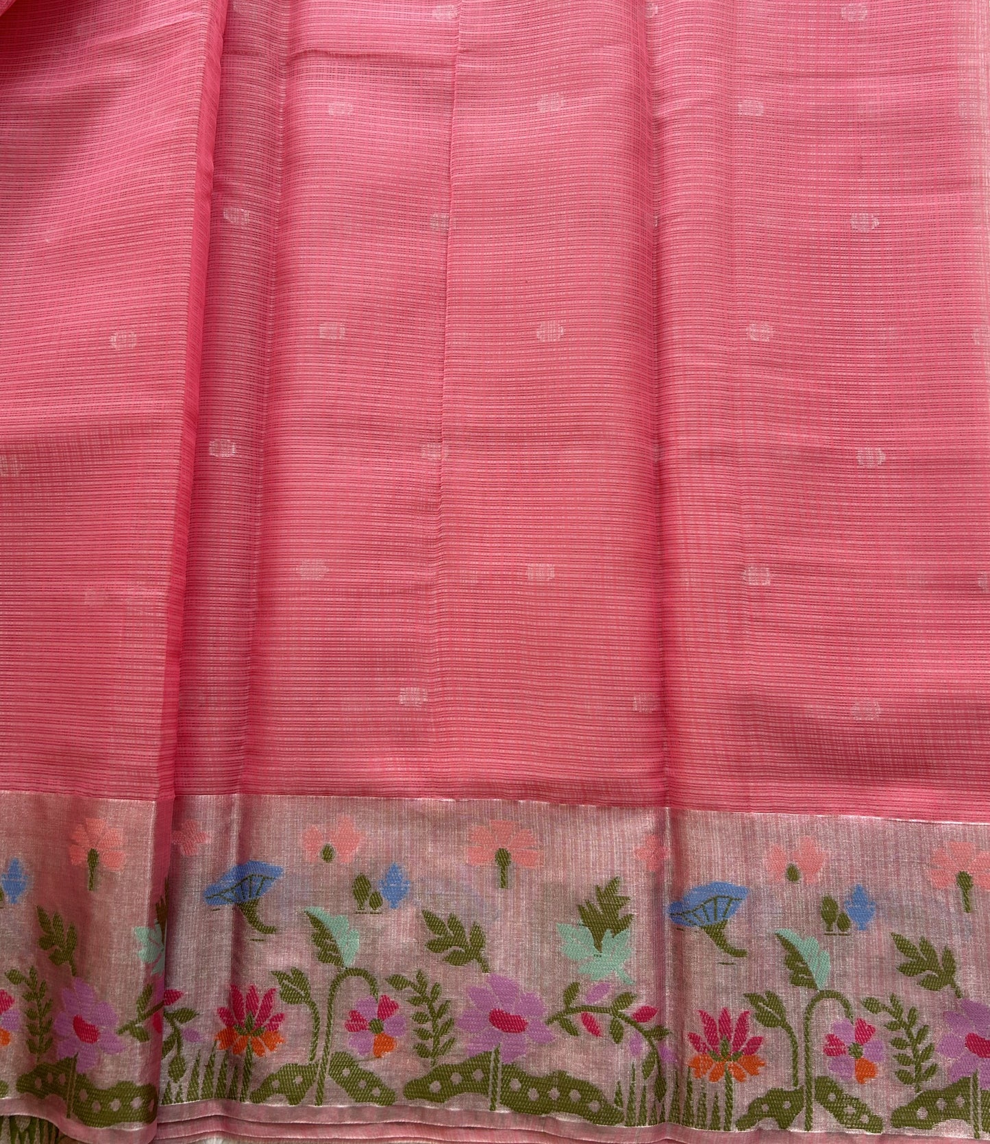 Silk Kota Saree Dark Hot Pink Colored Elegantly Paired with a Tissue Border