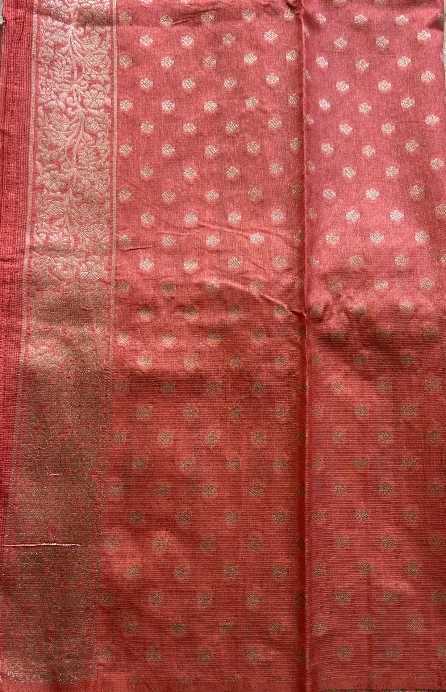 Silk kota Saree Cream colored Elegantly Paired with a Zari Border. - Sampradaya Designer Studio