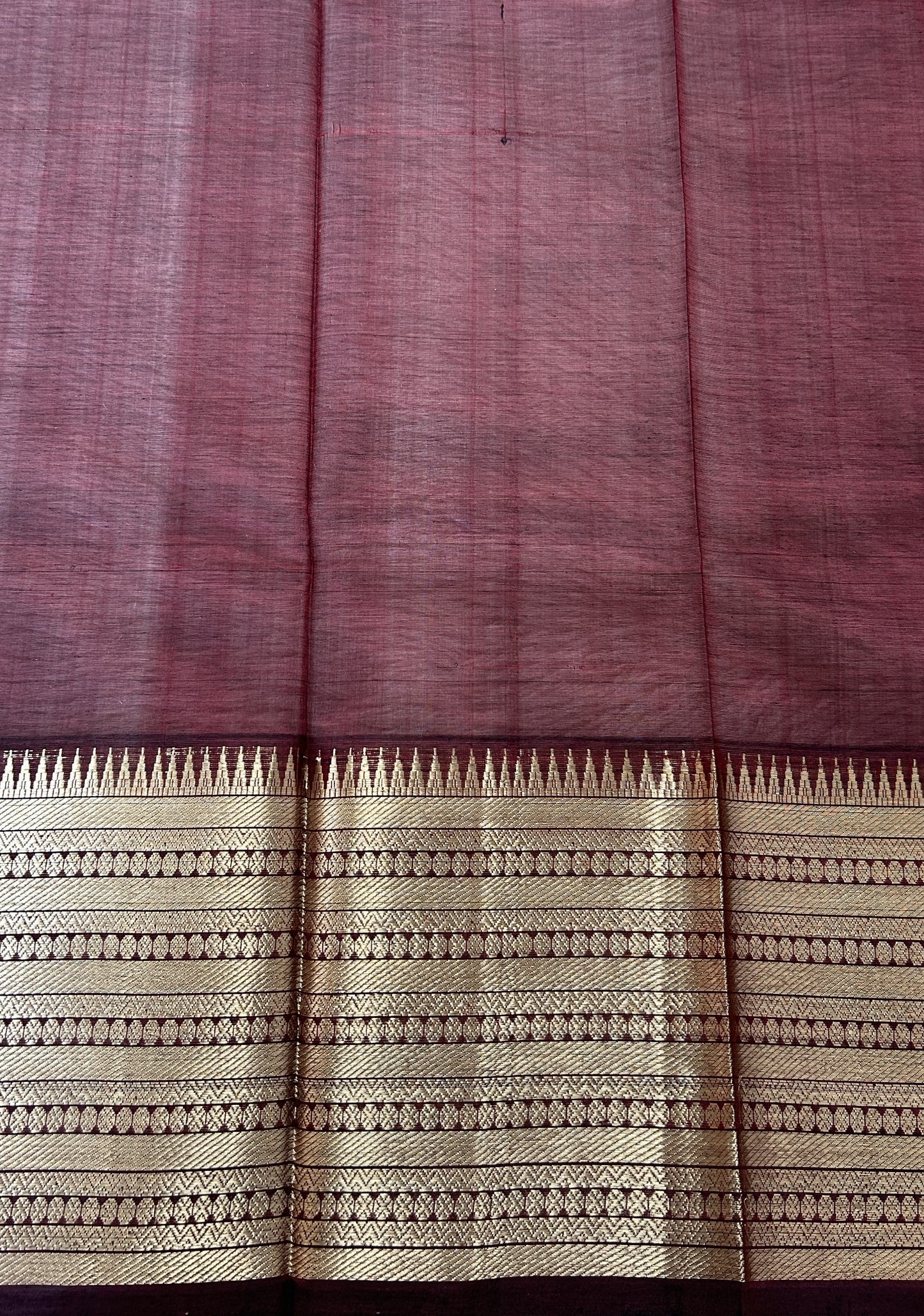 Mangalagiri Plain Pattu Saree Brown colored Saree complemented with a Gold Mangalagiri Border - Sampradaya Designer Studio