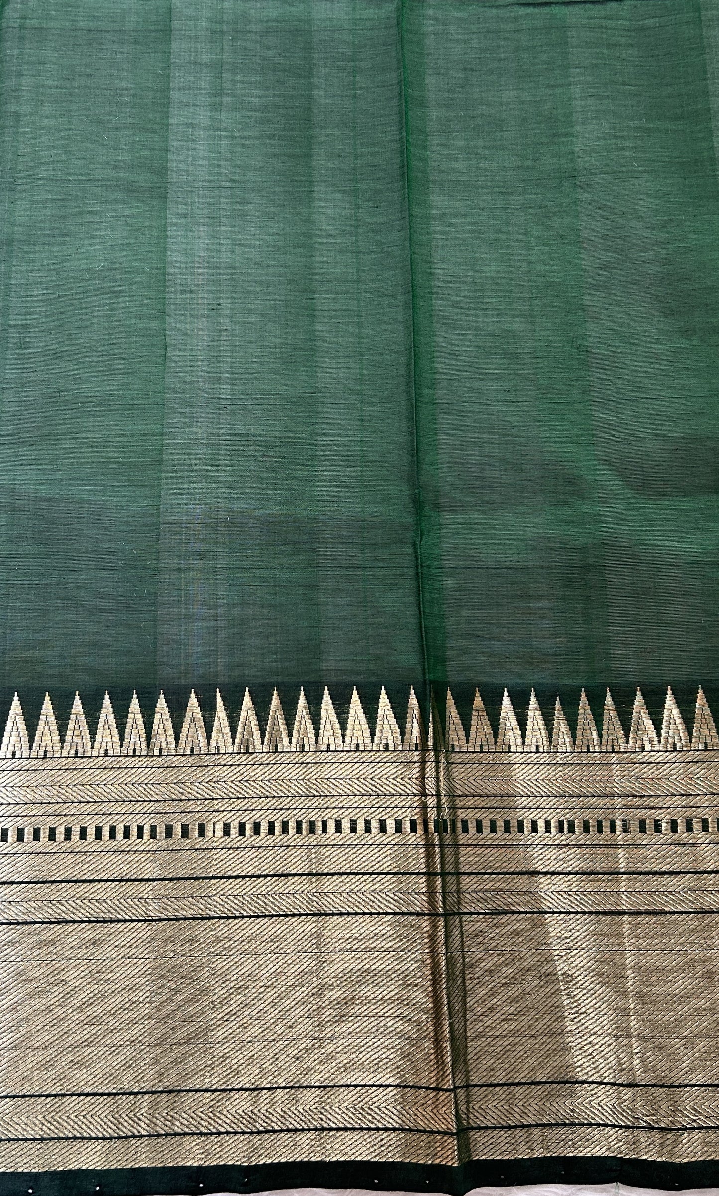Mangalagiri Plain Pattu Saree Bottle Green colored Saree complemented with a Gold Mangalagiri Border - Sampradaya Designer Studio