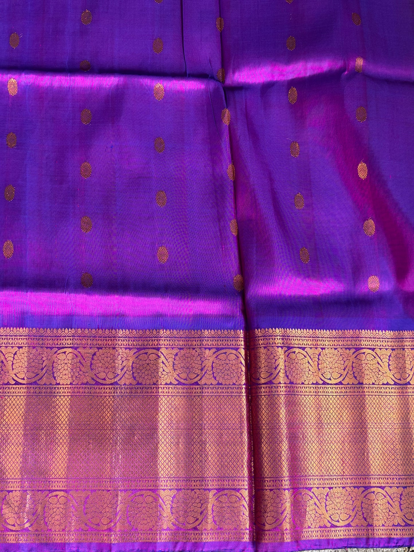 Gadwal Silk Saree Crimson Colored Complemented With Gold Zari Border - Sampradaya Designer Studio