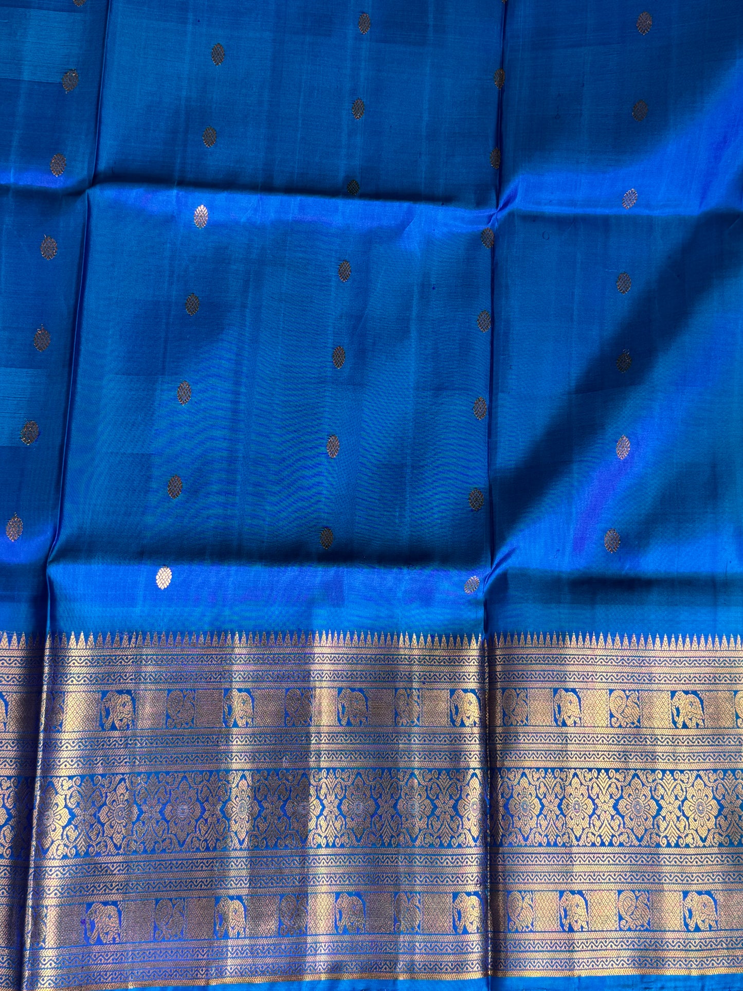 Gadwal Silk Saree Carolina Colored Complemented With Gold Zari Border - Sampradaya Designer Studio