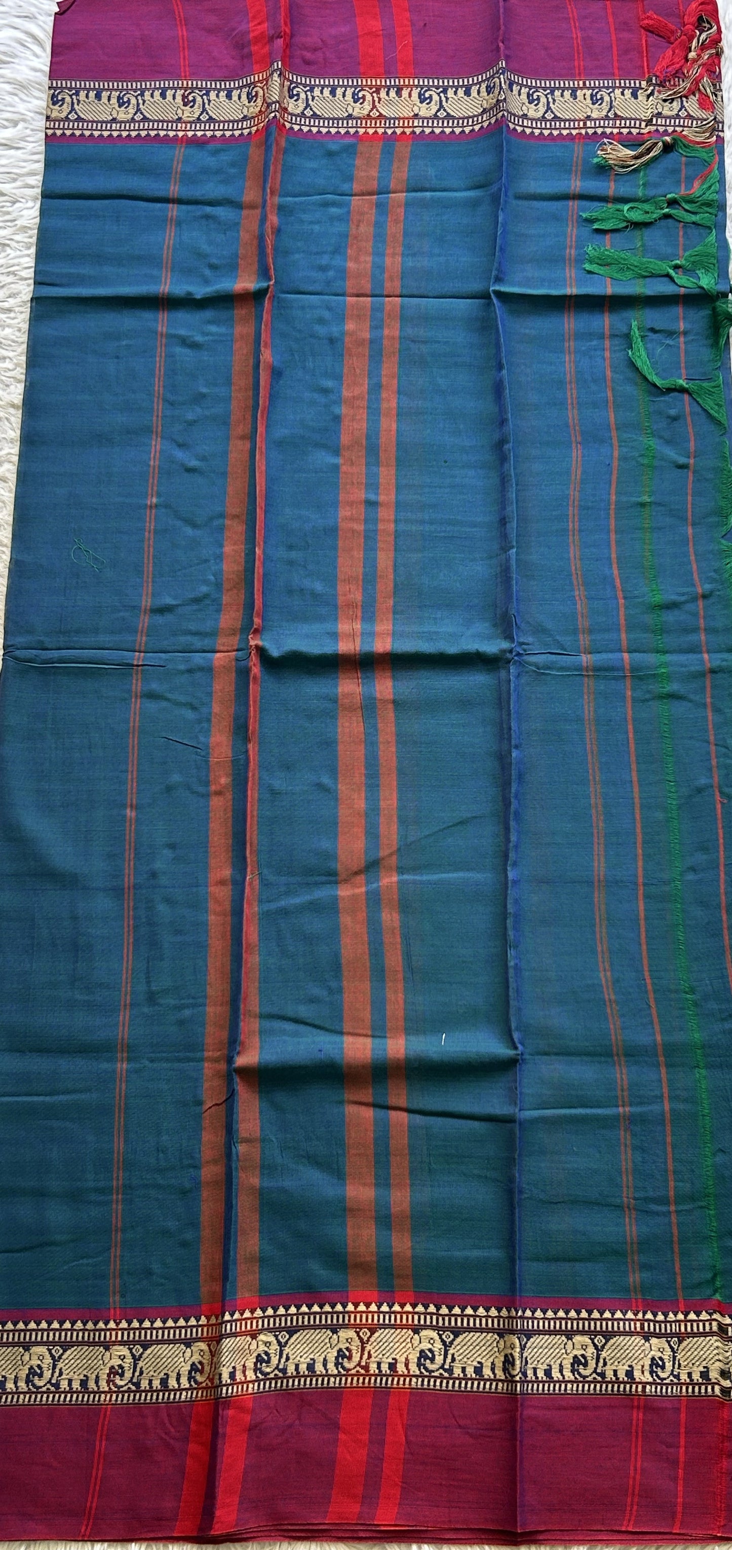 Narayanpet Cotton Dress Material – Dark Peacock Blue Color | Handloom Cotton