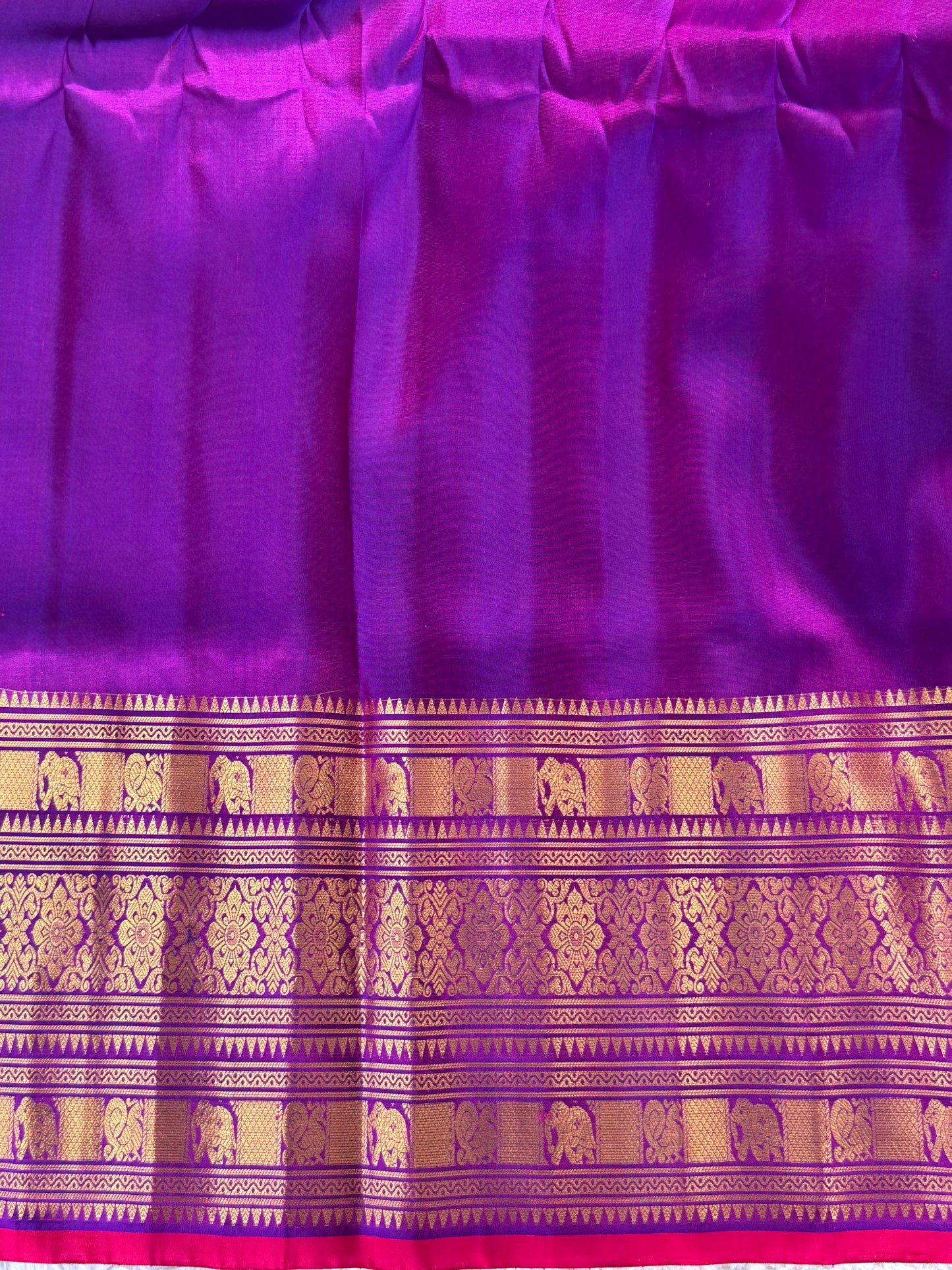 Gadwal Silk Saree Plum Colored Complemented With Gold Zari Border - Sampradaya Designer Studio