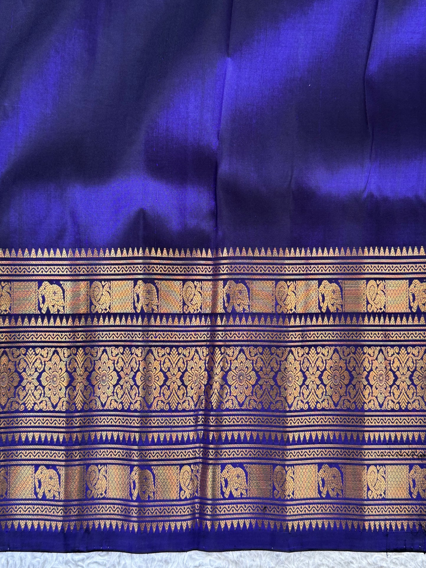 Gadwal Silk Saree Eggplant Colored Complemented With Gold Zari Border - Sampradaya Designer Studio