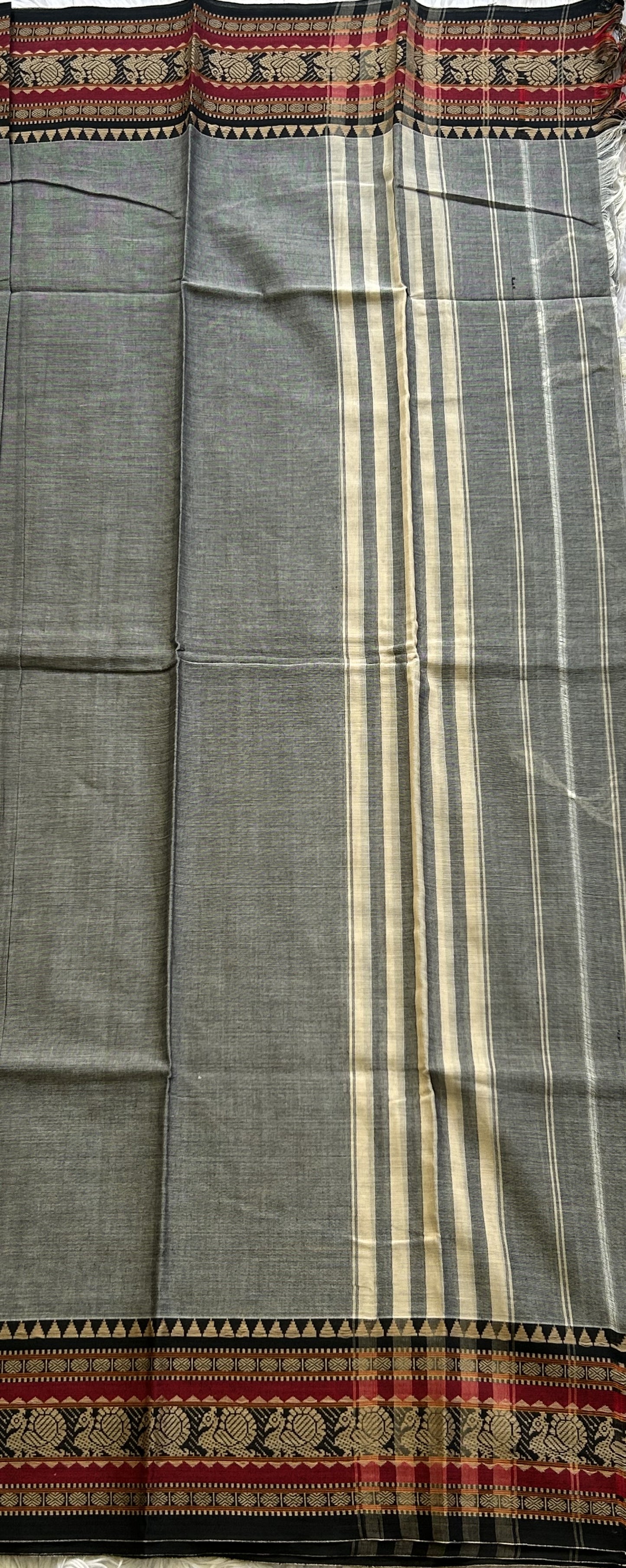 Narayanpet Cotton Dress Material – Dark Gray Color | Handloom Cotton