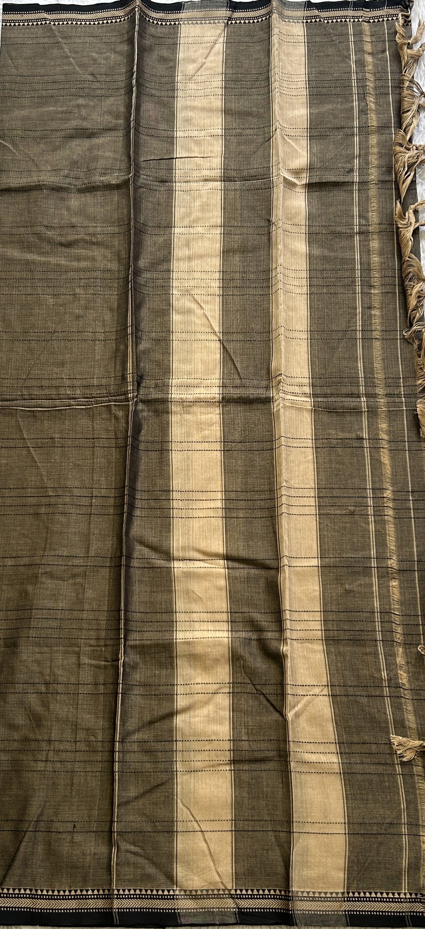 Narayanpet Cotton Dress Material – Taupe Color Thread Border | Handloom Cotton