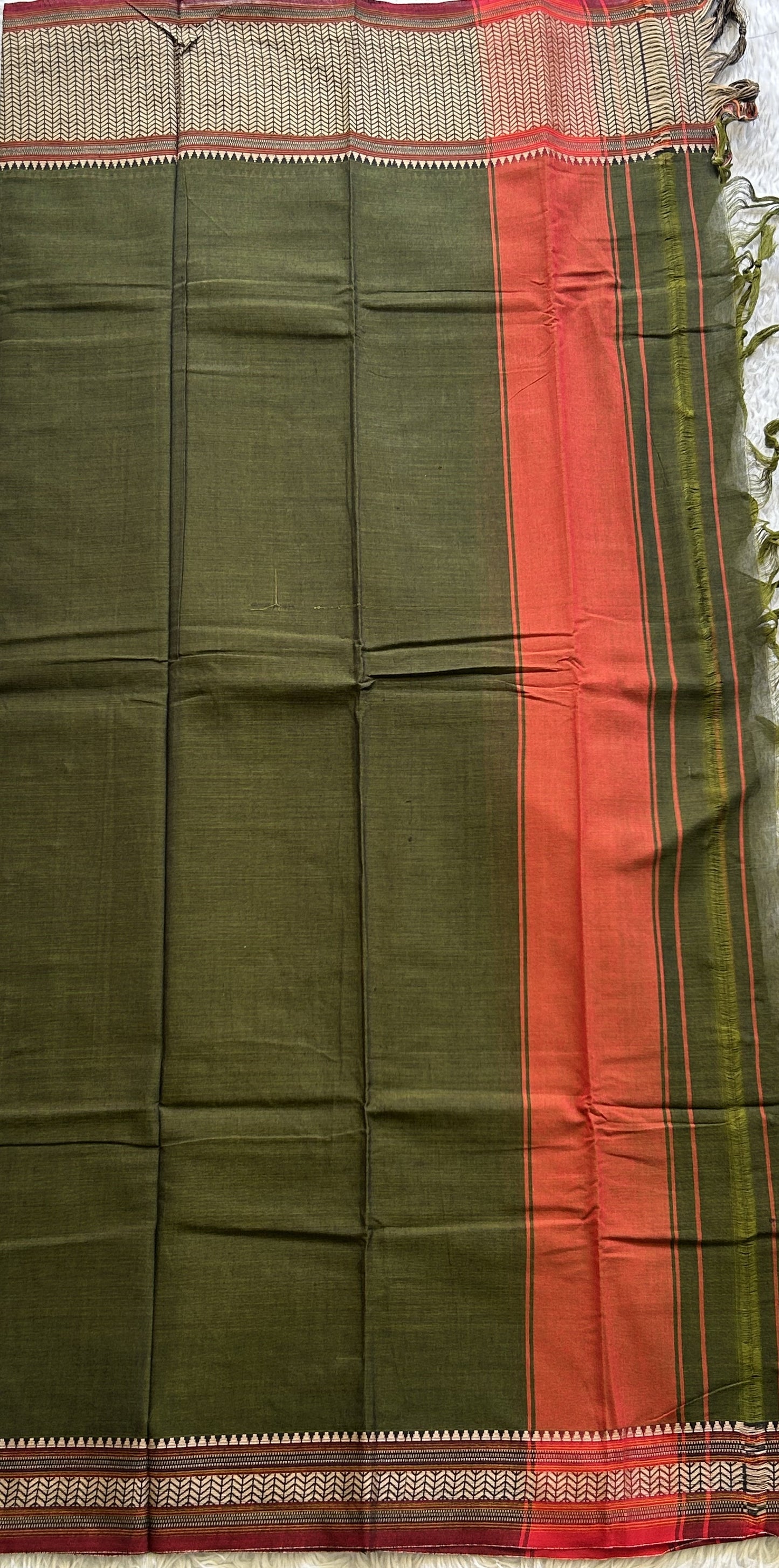 Narayanpet Cotton Dress Material – Dark Army Green Color | Handloom Cotton