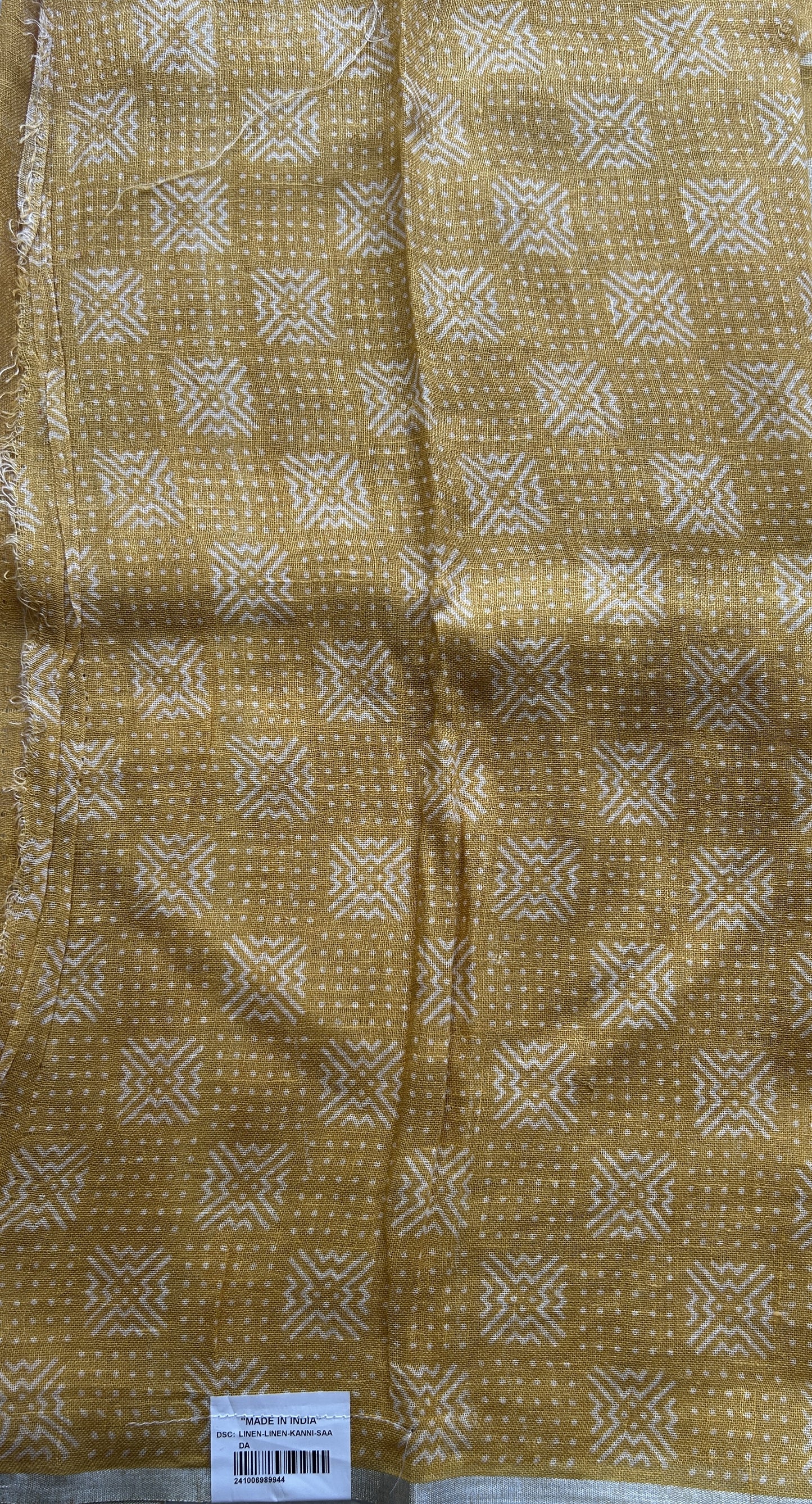 Fancy Linen Saree Yellow Colored Complemented with a Lace Border. - Sampradaya Designer Studio