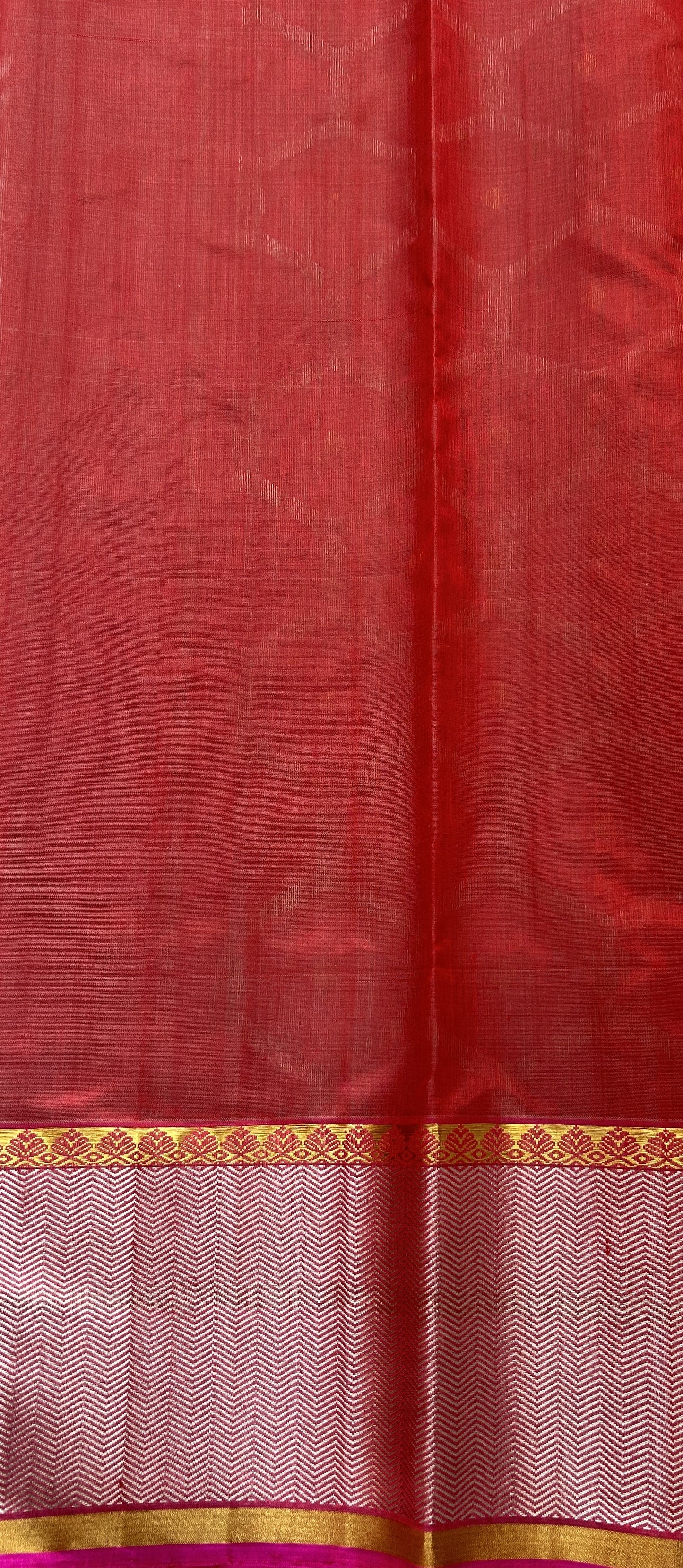 Chanderi Pattu Saree Red colored saree complemented with a Silver Zari border - Sampradaya Designer Studio