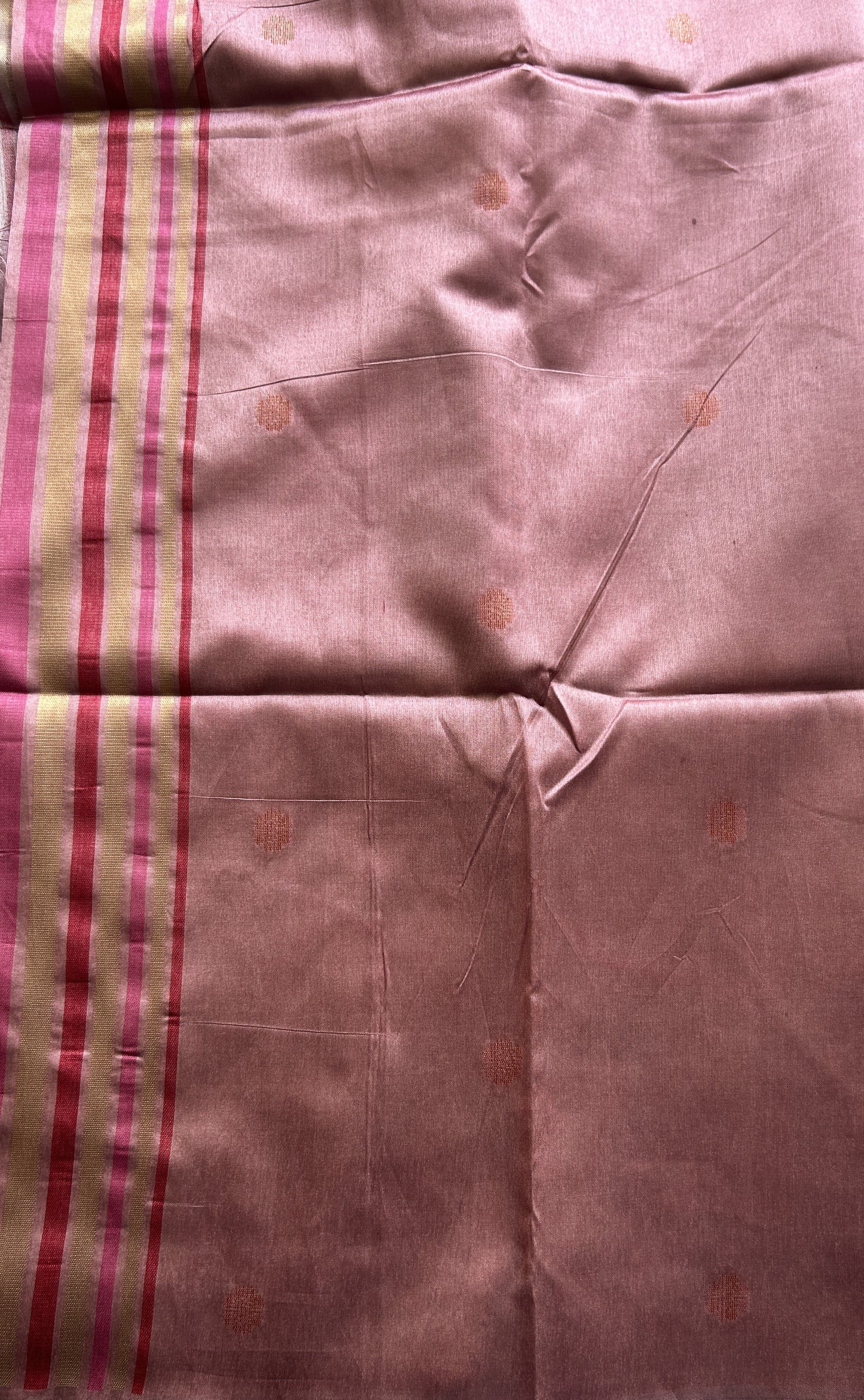 Semi Tussar Saree Pink Colored complemented with a Embosed Border. - Sampradaya Designer Studio