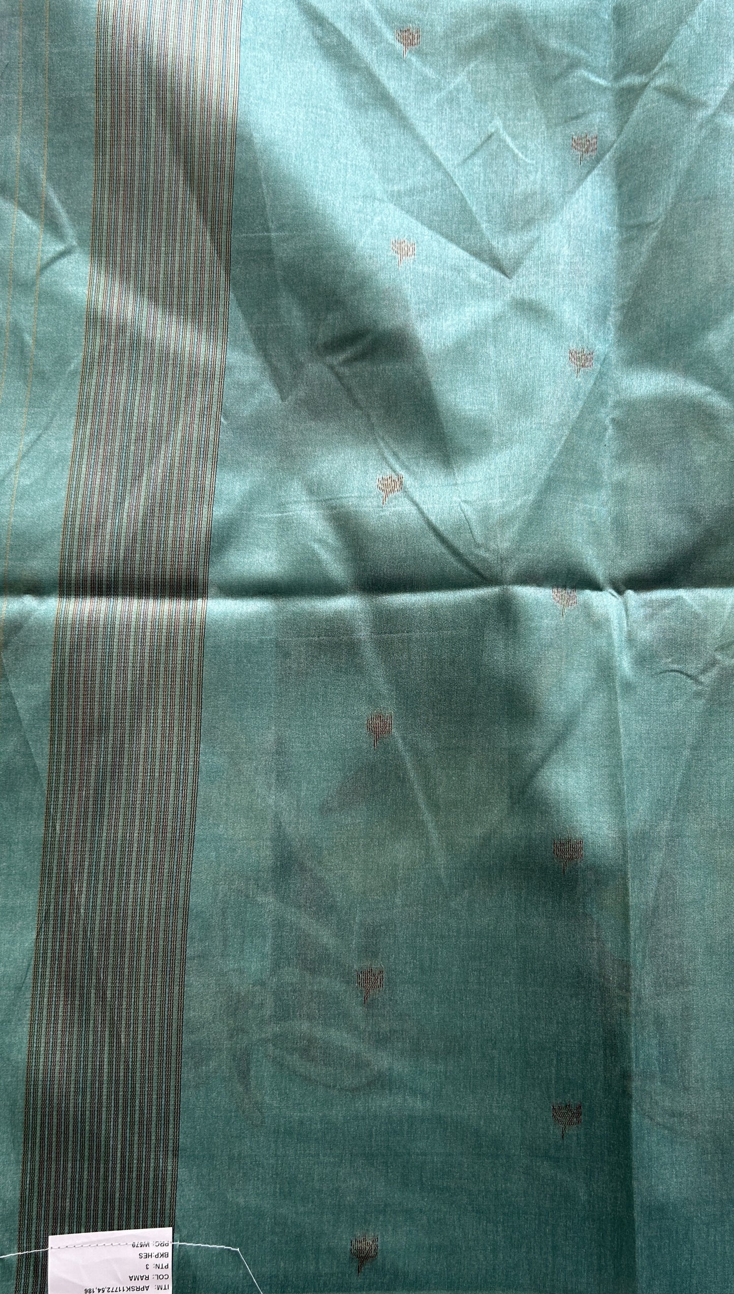 Semi Tussar Saree Ocean Green Colored complemented with a Embosed Border. - Sampradaya Designer Studio
