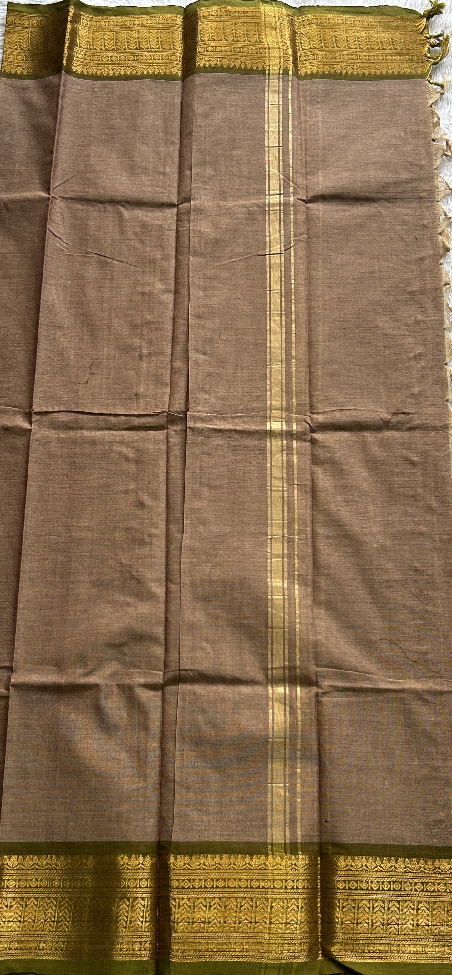 Light Snuff Shade Kanchi Cotton Dress Material with Traditional Weave