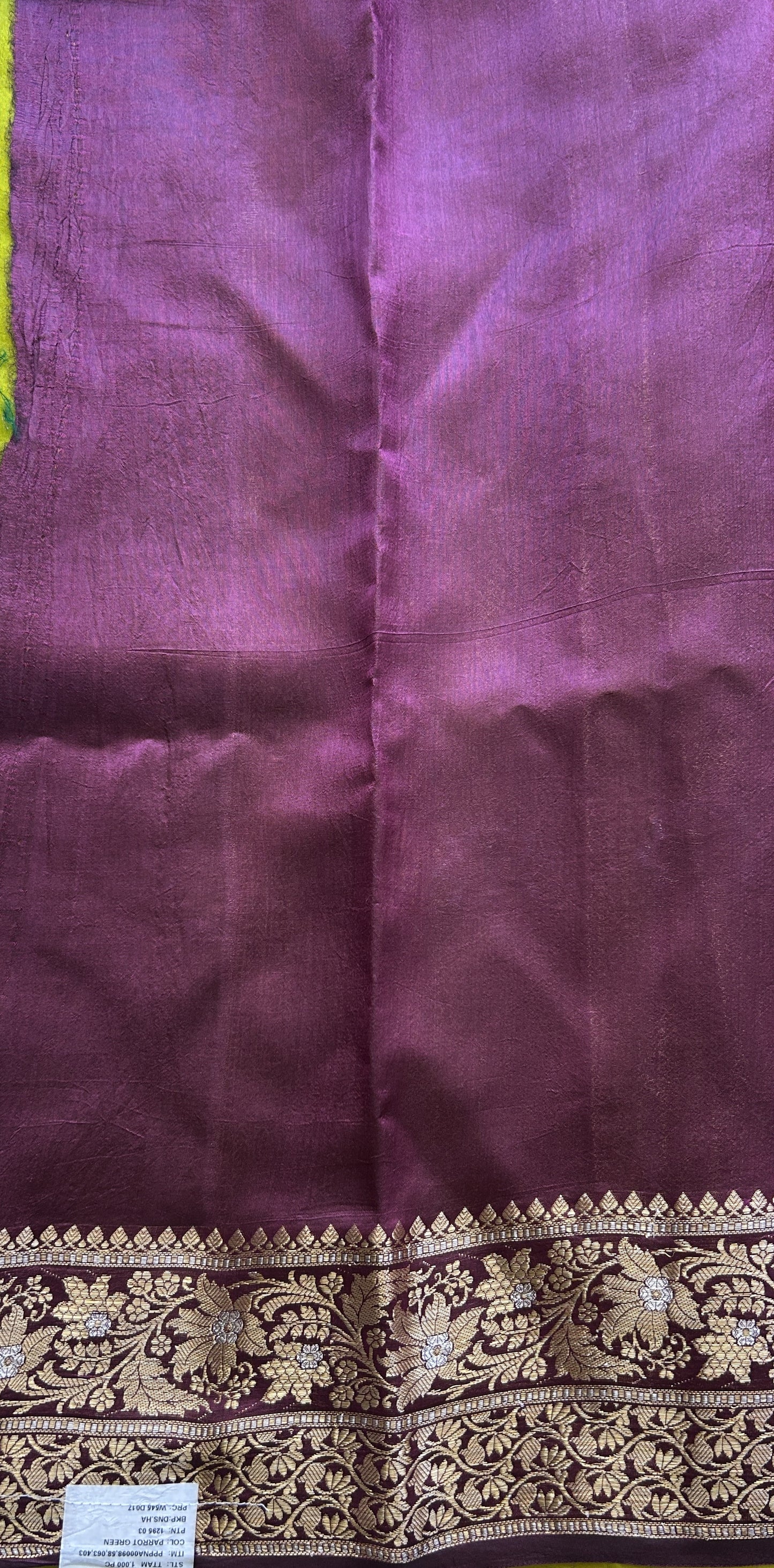 Chiniya Silk Saree Lime Green Colored Exquisite with a Zari Border. - Sampradaya Designer Studio