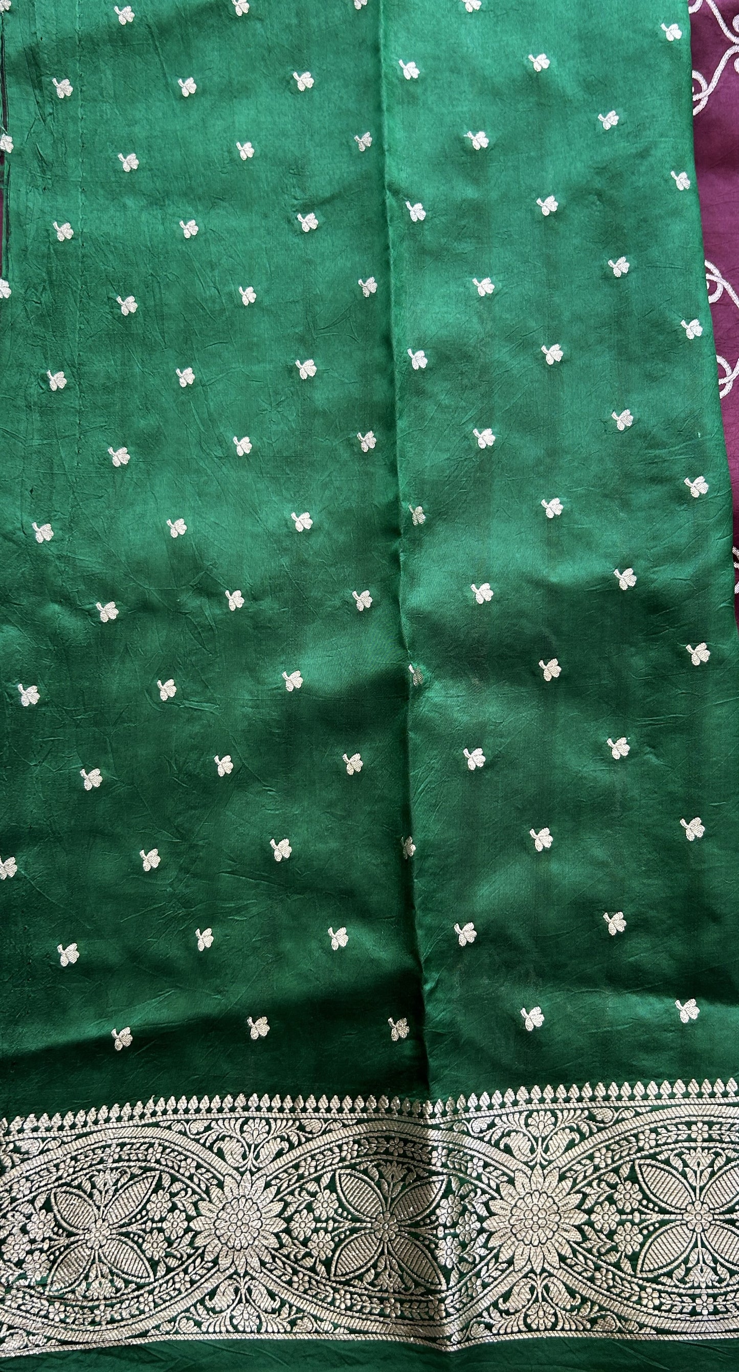 Chiniya Silk Saree Wine Colored Exquisite with a Zari Border. - Sampradaya Designer Studio