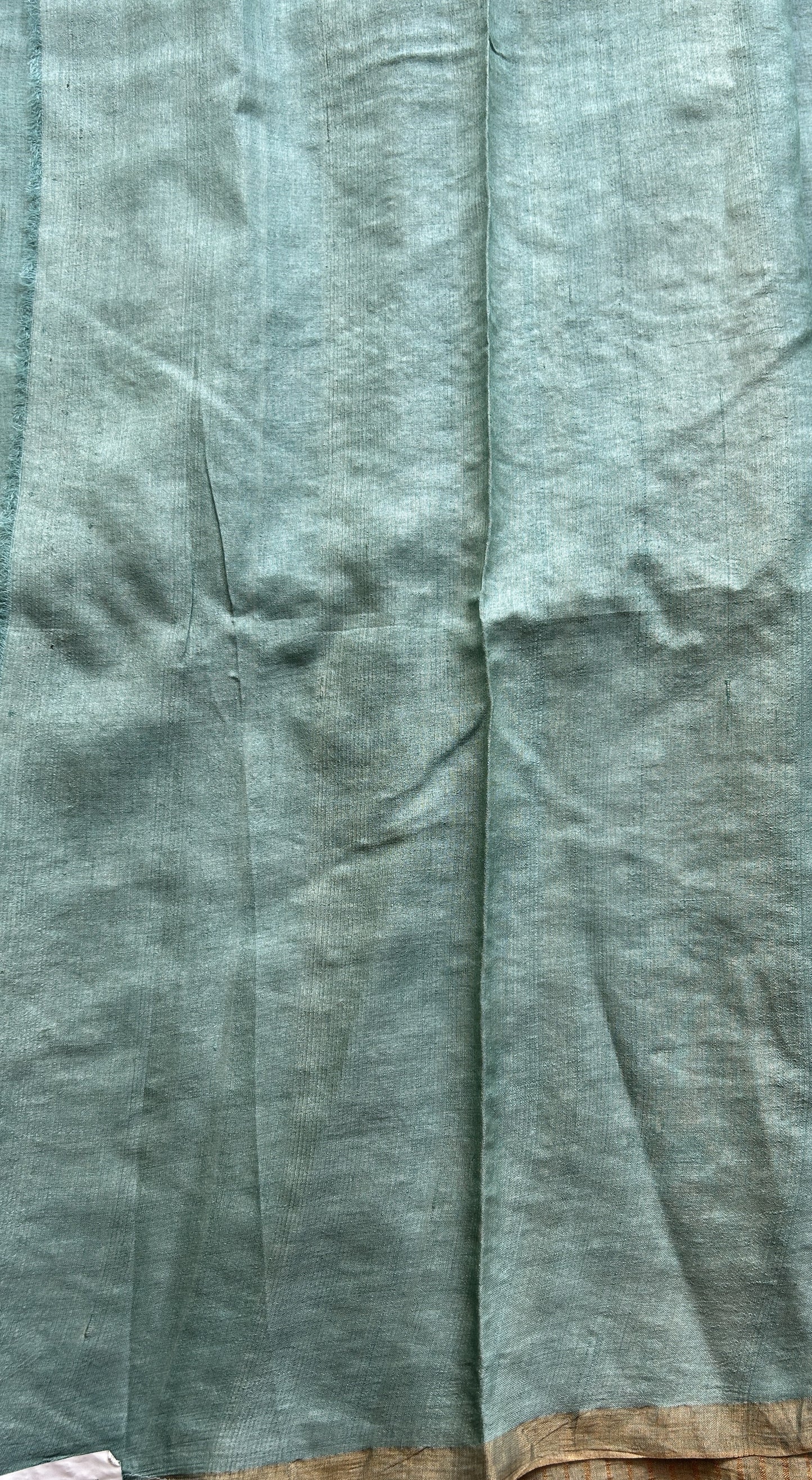 Pure Tussar Silk Saree Ocean Blue Color Complemented with a Zari Border. - Sampradaya Designer Studio